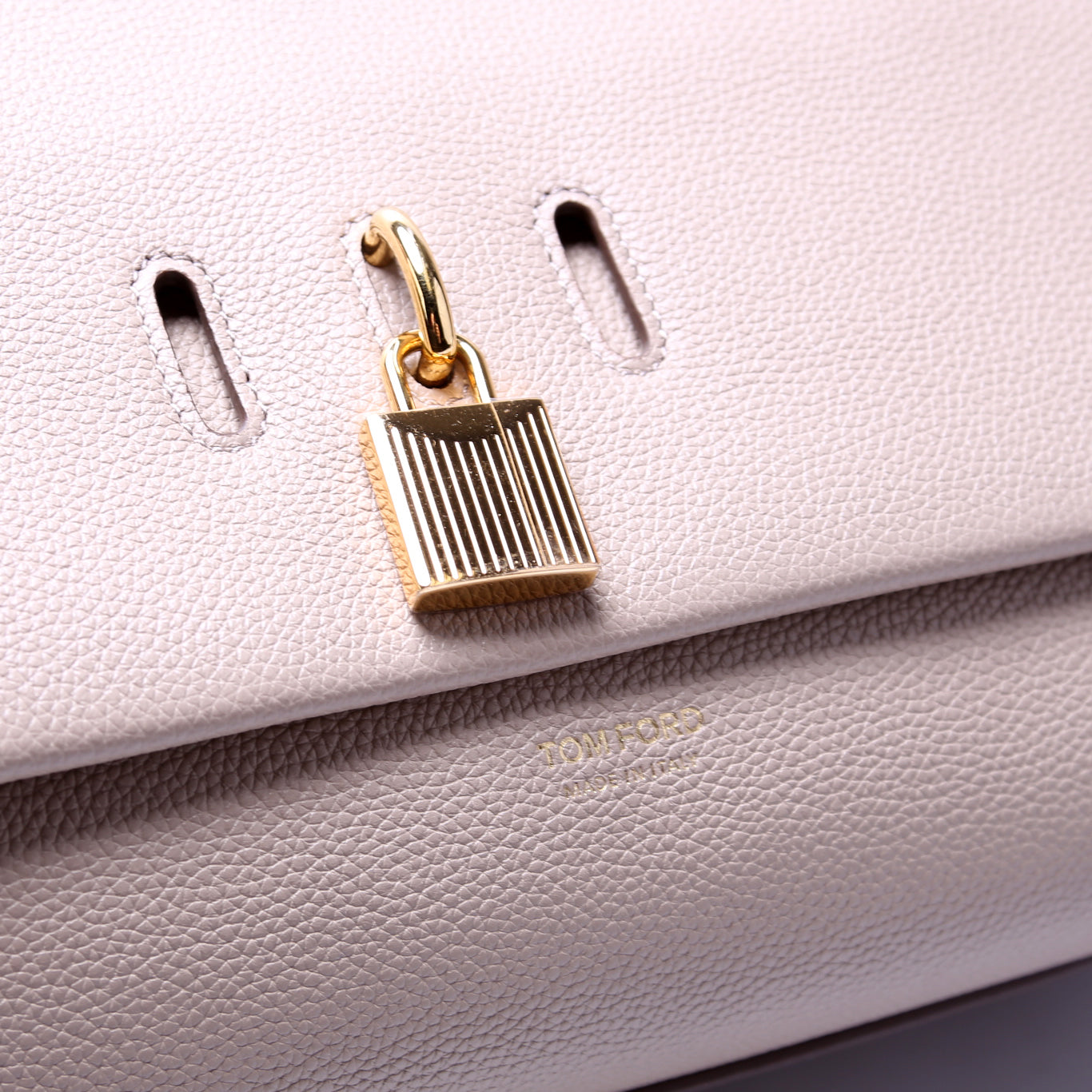 Padlock Medium Shoulder Flap Bag Grain Leather Beige