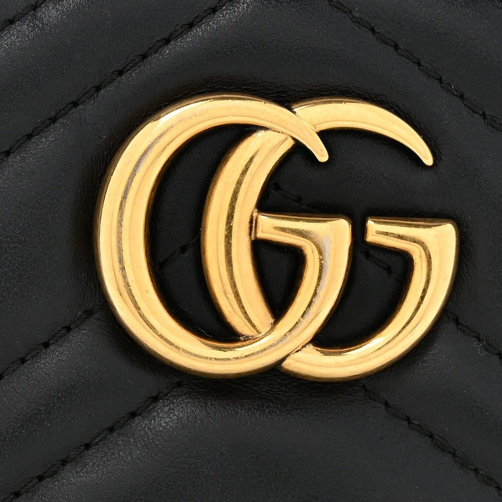 Gucci Calfskin Matelasse Mini GG Marmont Chain Shoulder Bag Black