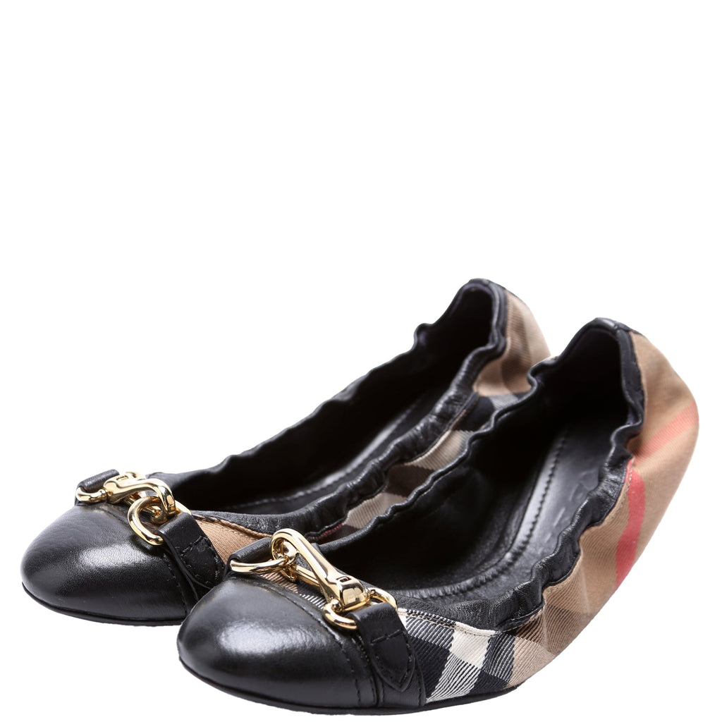 Check Elastic Ballet Flats Size 40 Black