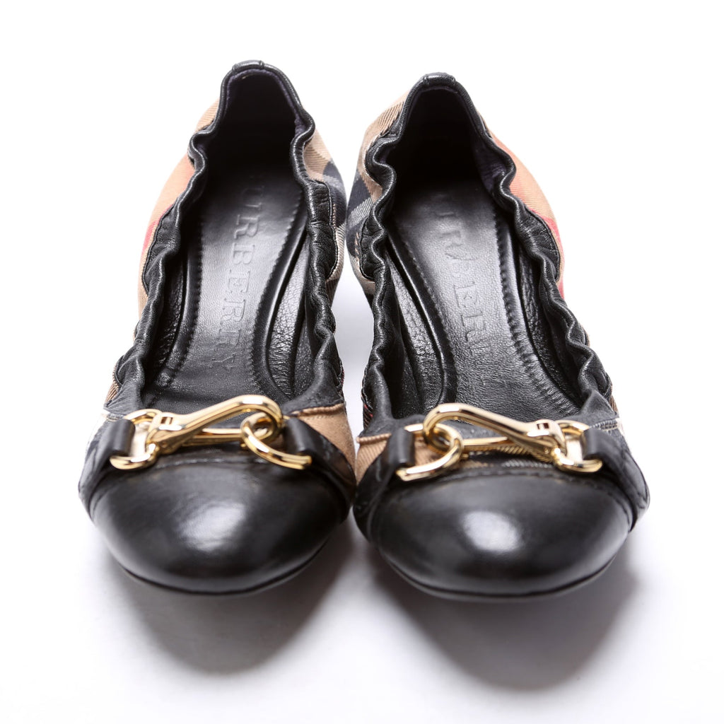 Check Elastic Ballet Flats Size 40 Black