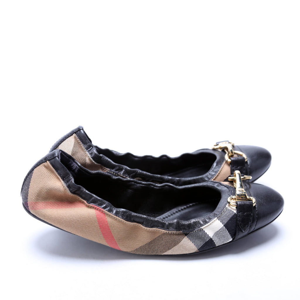 Check Elastic Ballet Flats Size 40 Black