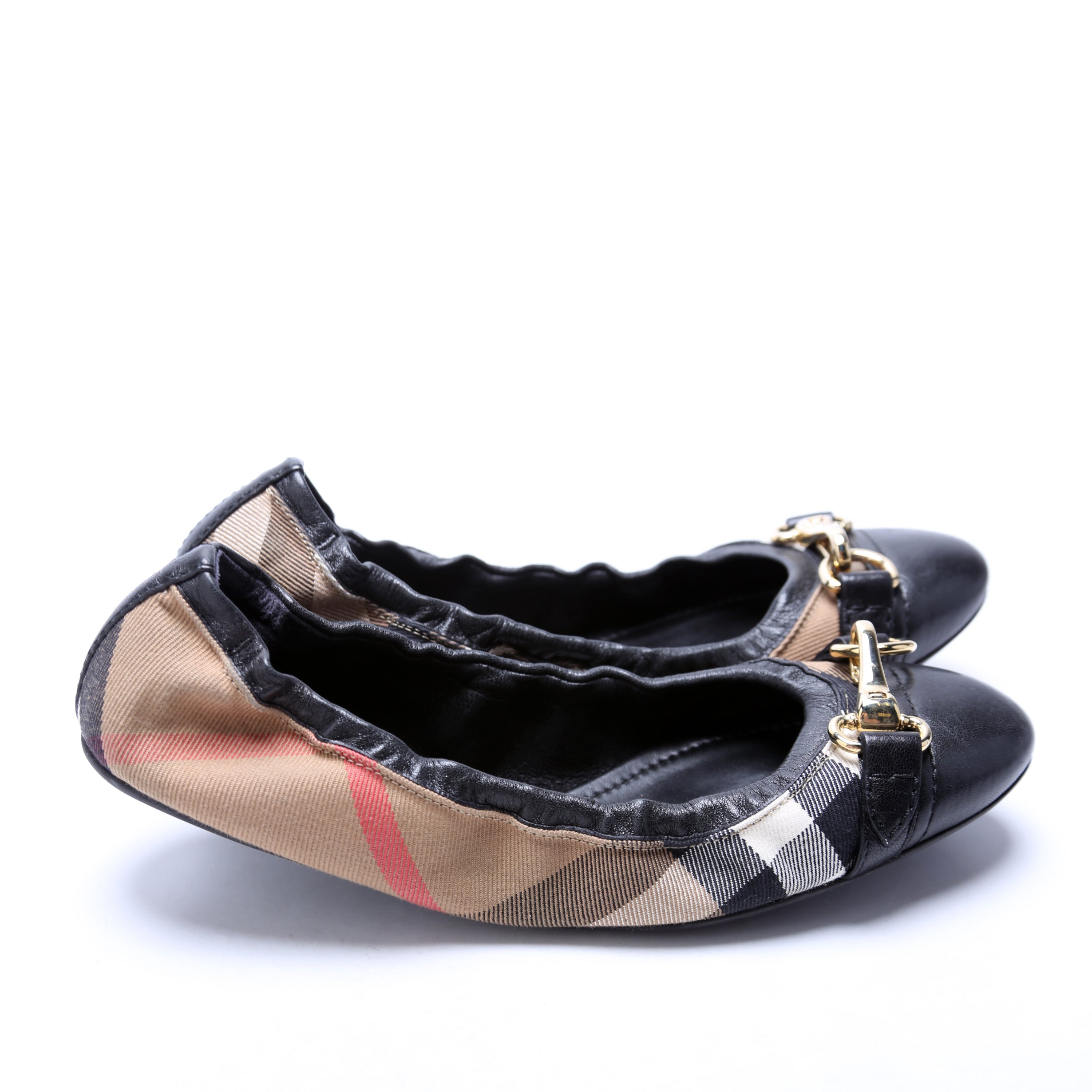 Check Elastic Ballet Flats Size 40 Black