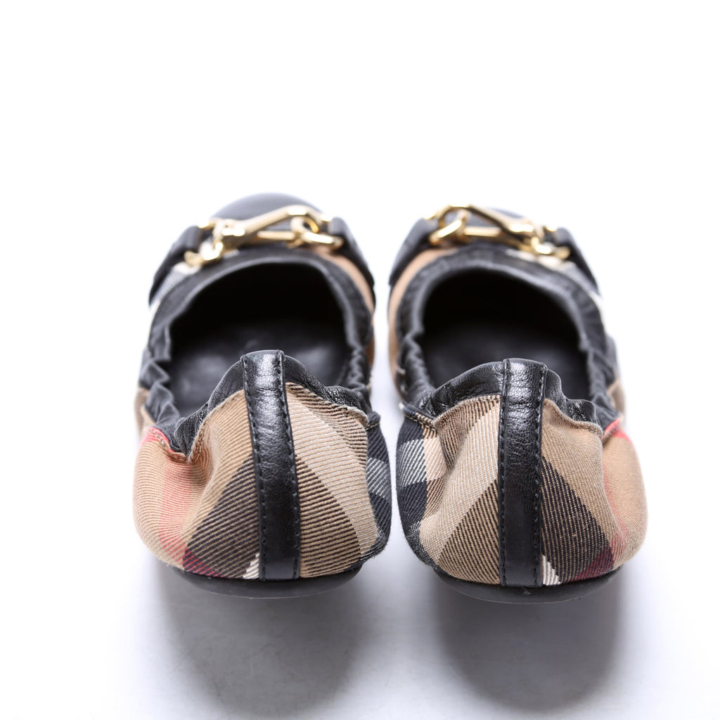 Check Elastic Ballet Flats Size 40 Black