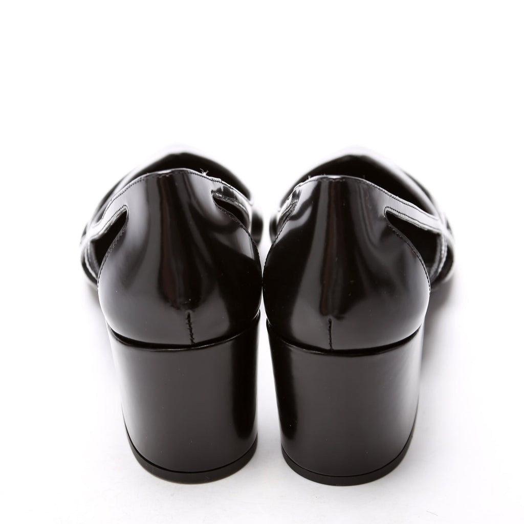 Brushed Leather Cut-Out 55MM Pumps Size 38 Black