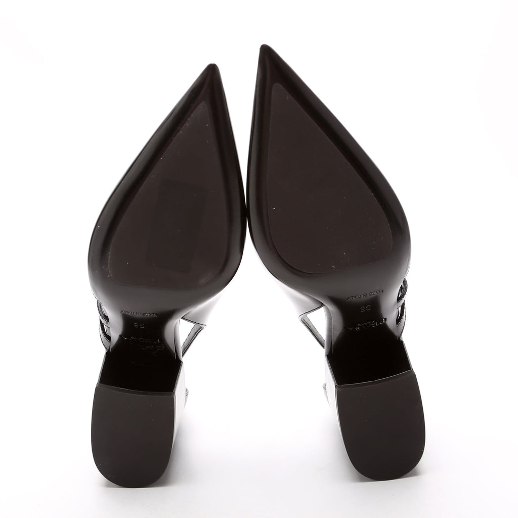 Brushed Leather Cut-Out 55MM Pumps Size 38 Black