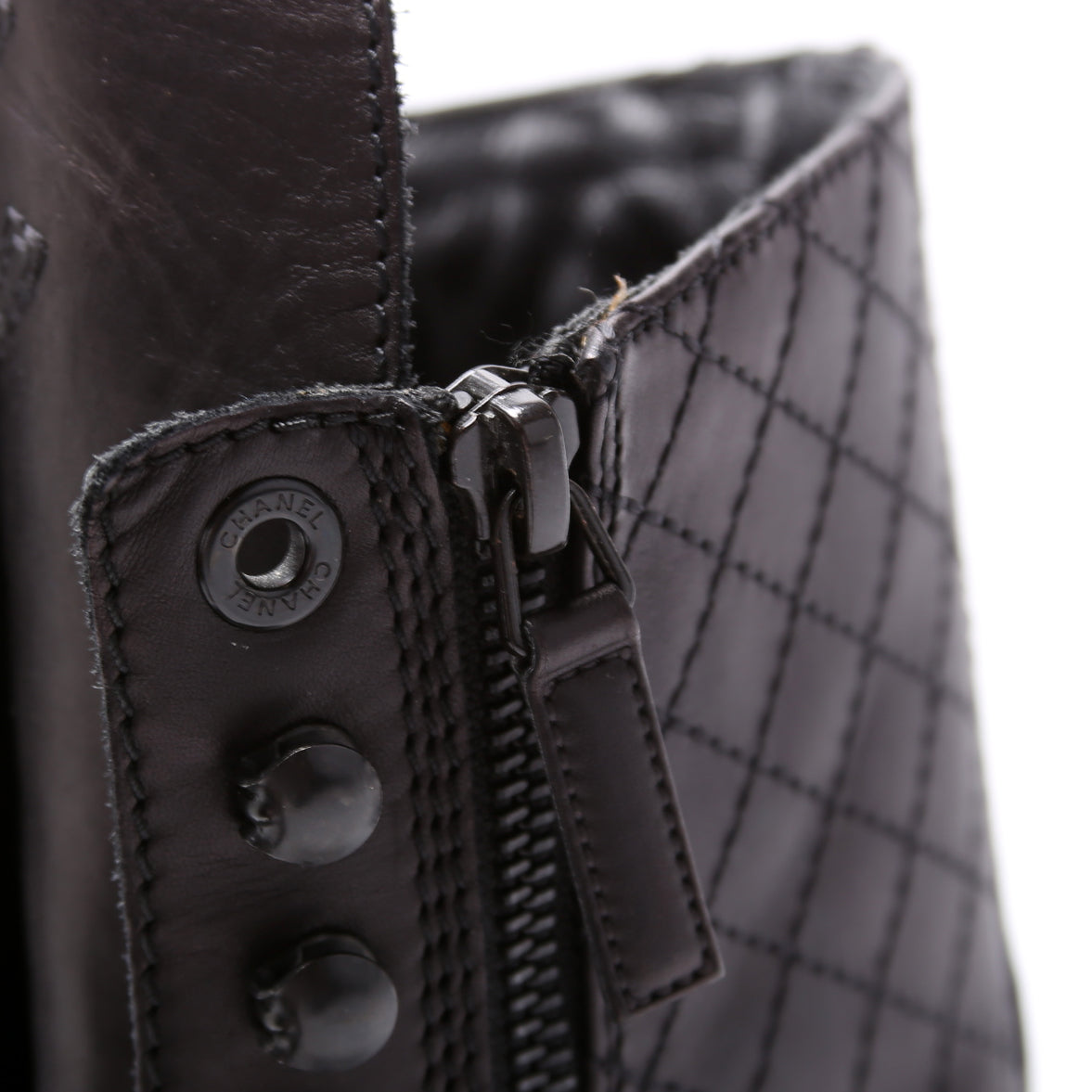 CC Quilted Calfskin Combat Boots Size 39 Black