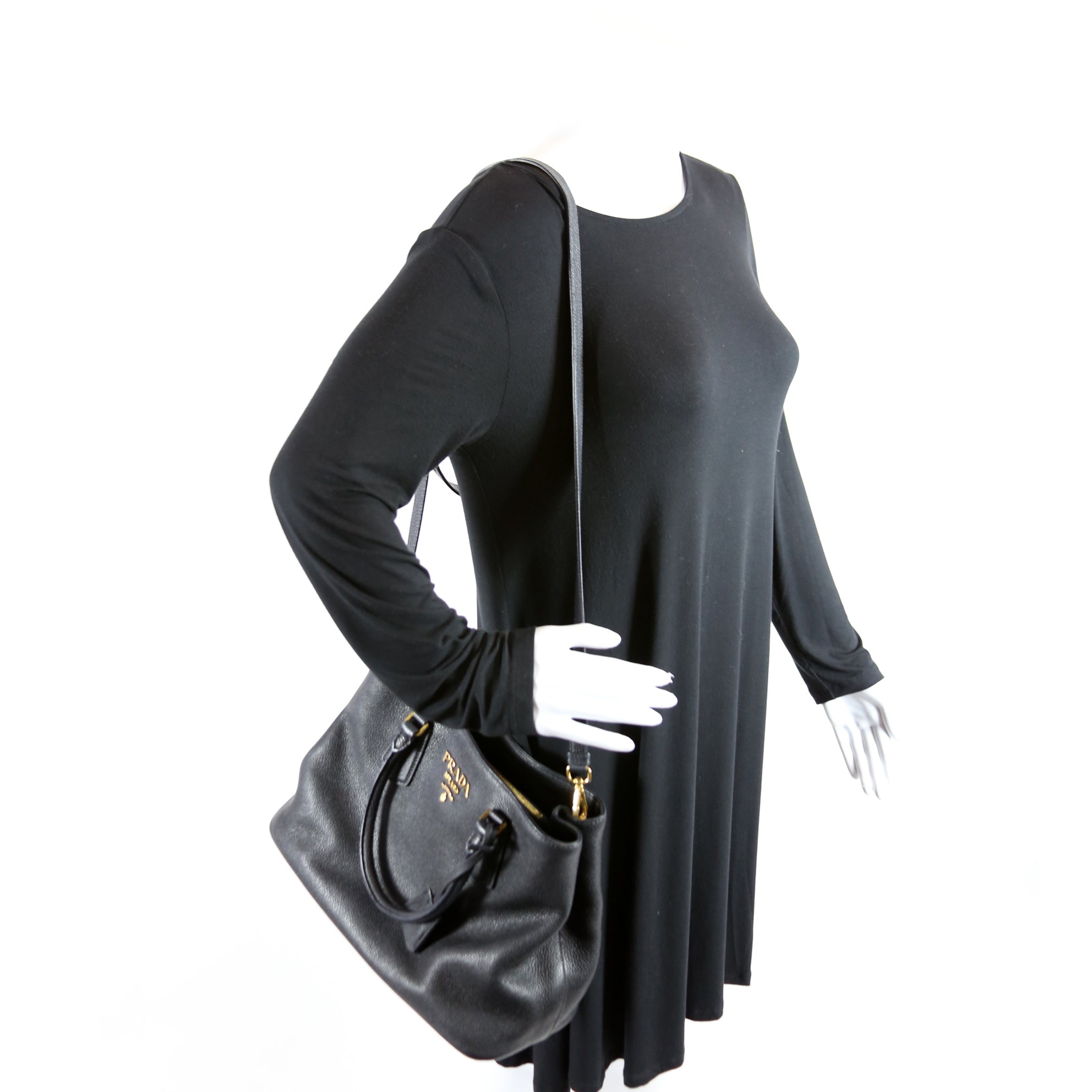 1BA239 Vitello Phenix Double Tote Black