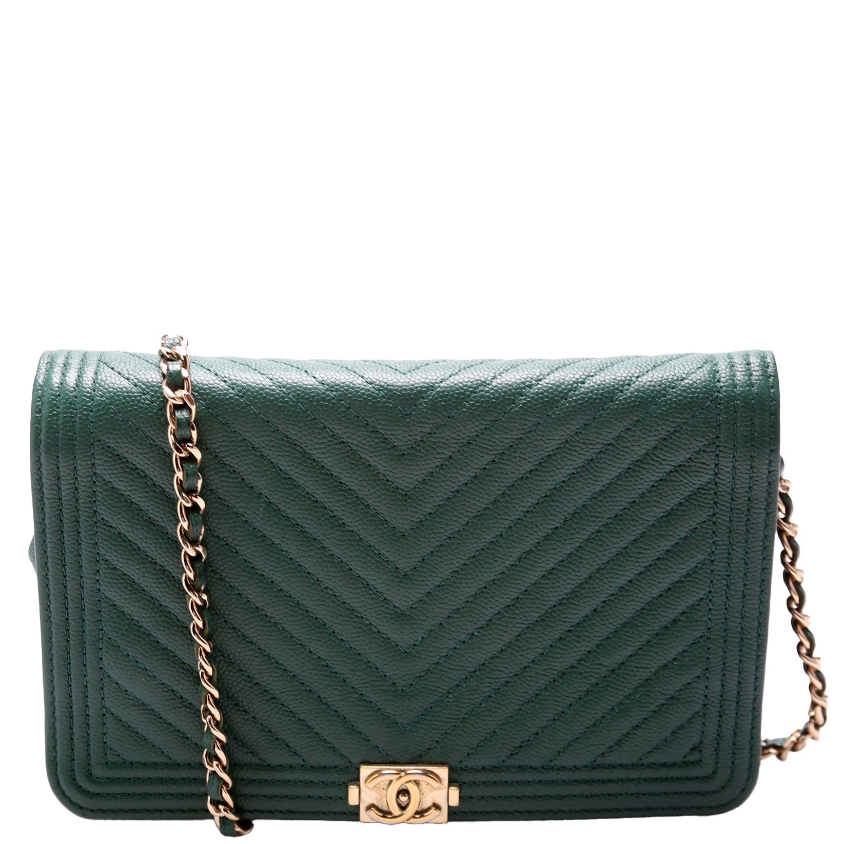 Wallet On Chain Boy Chevron Caviar Leather Green