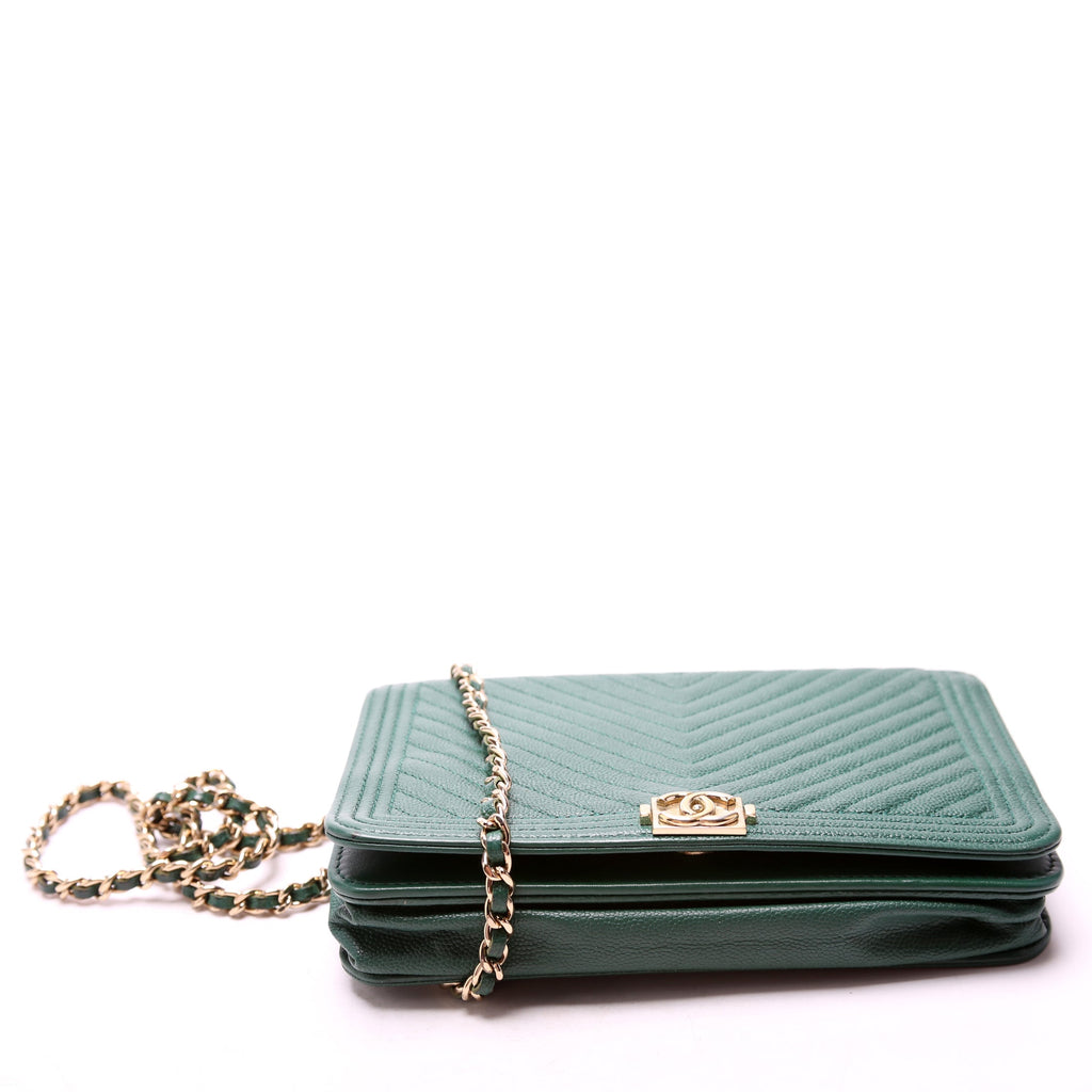 Wallet On Chain Boy Chevron Caviar Leather Green