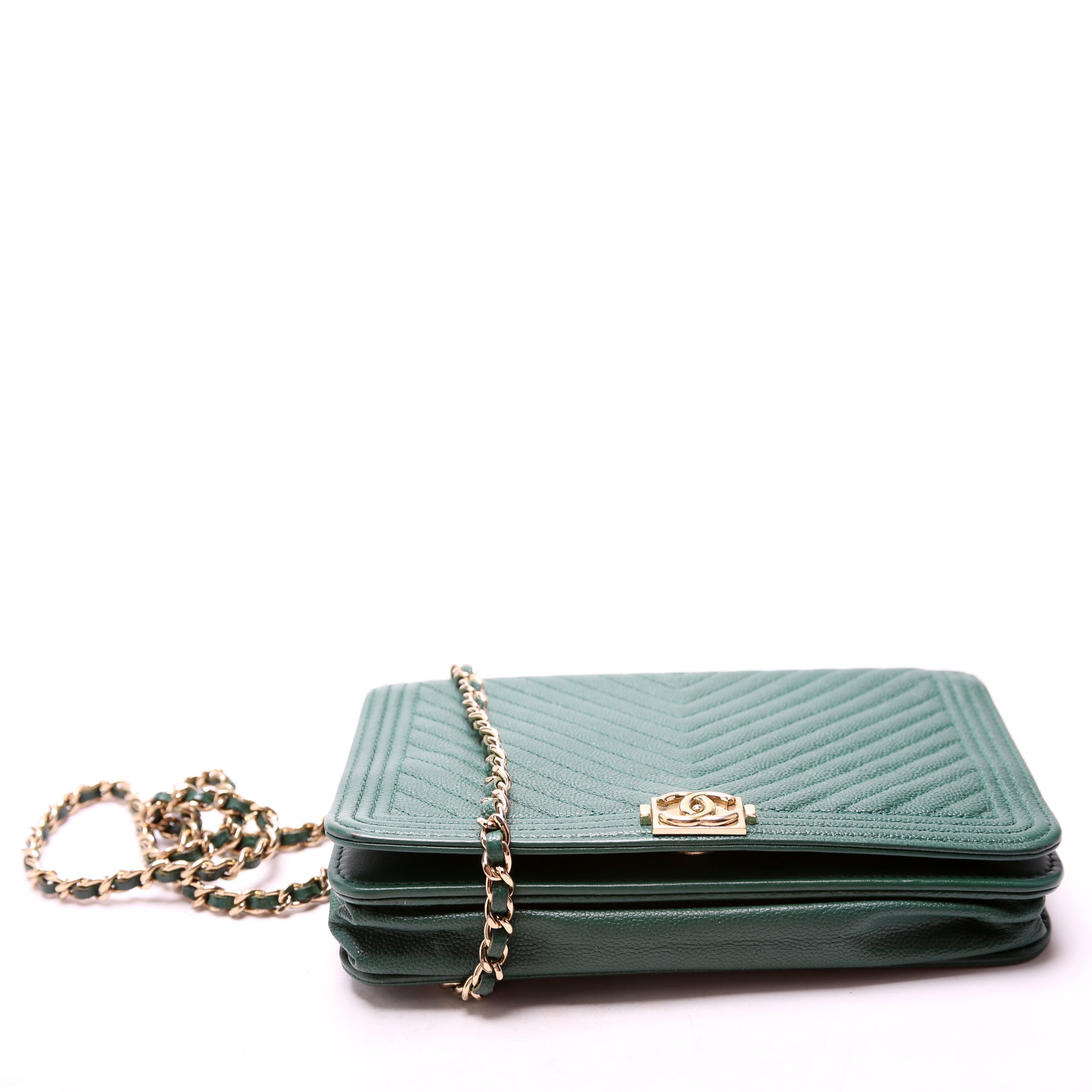 Wallet On Chain Boy Chevron Caviar Leather Green