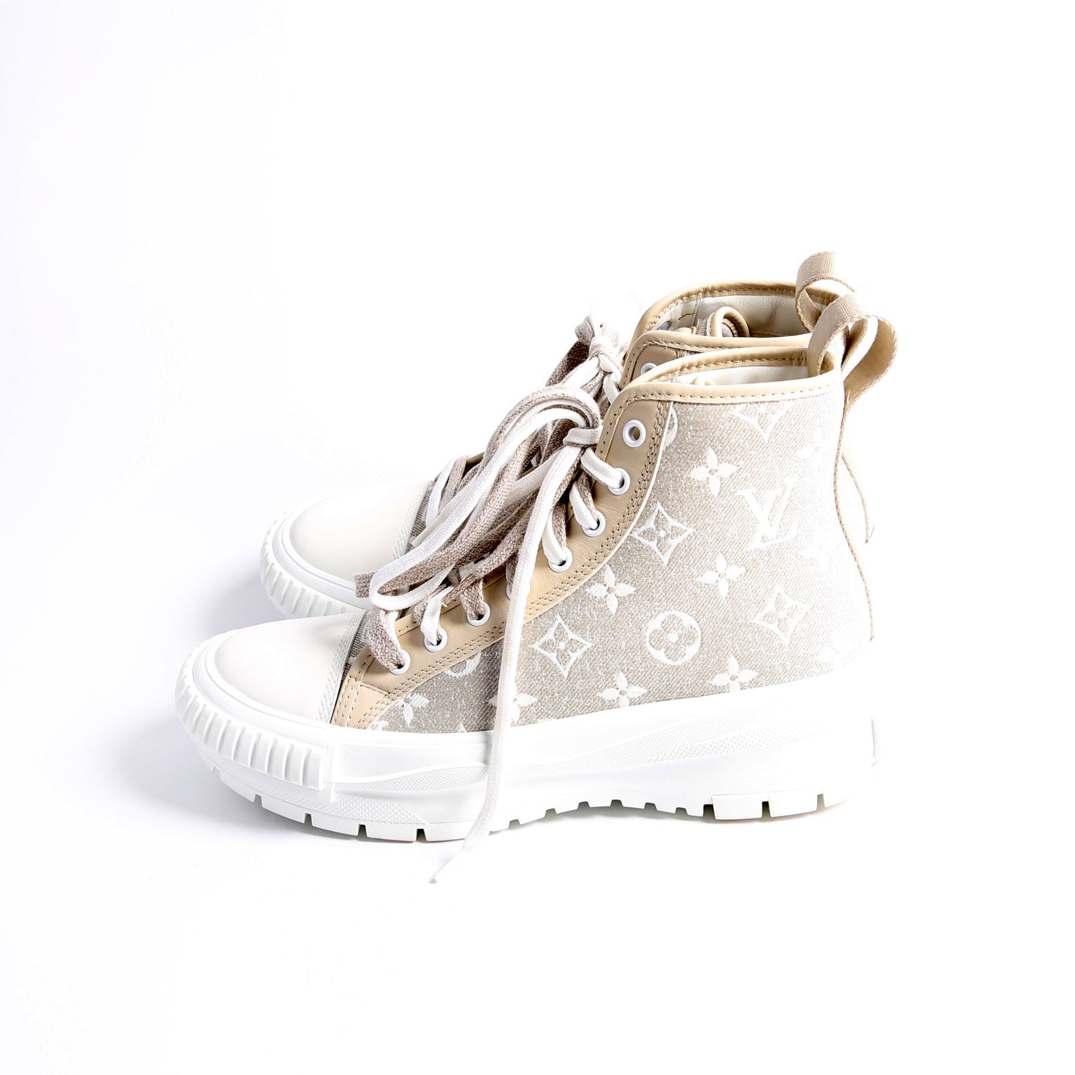 LV Squad Denim Sneaker Boots Size 39 Taupe