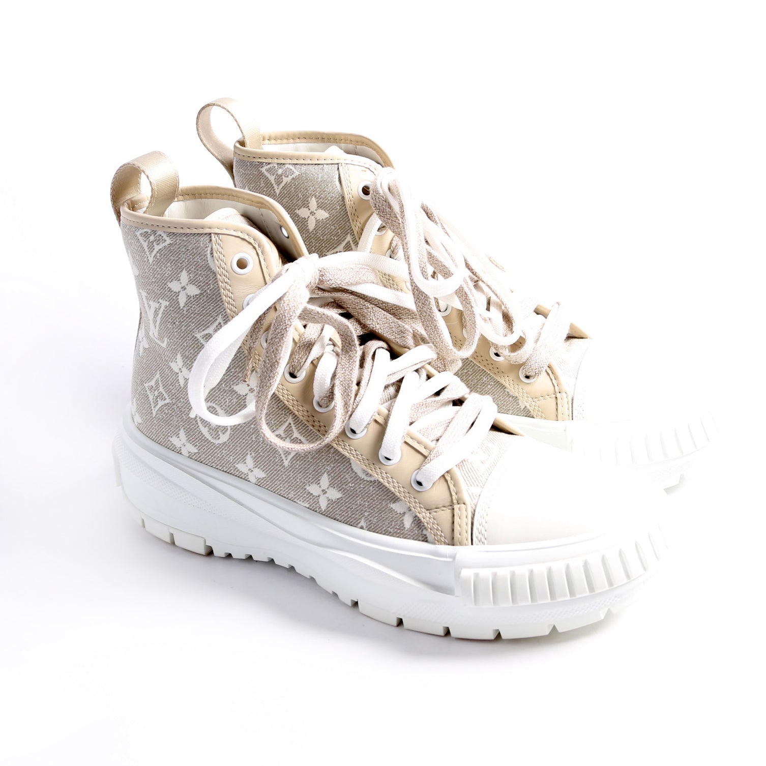 LV Squad Denim Sneaker Boots Size 39 Taupe