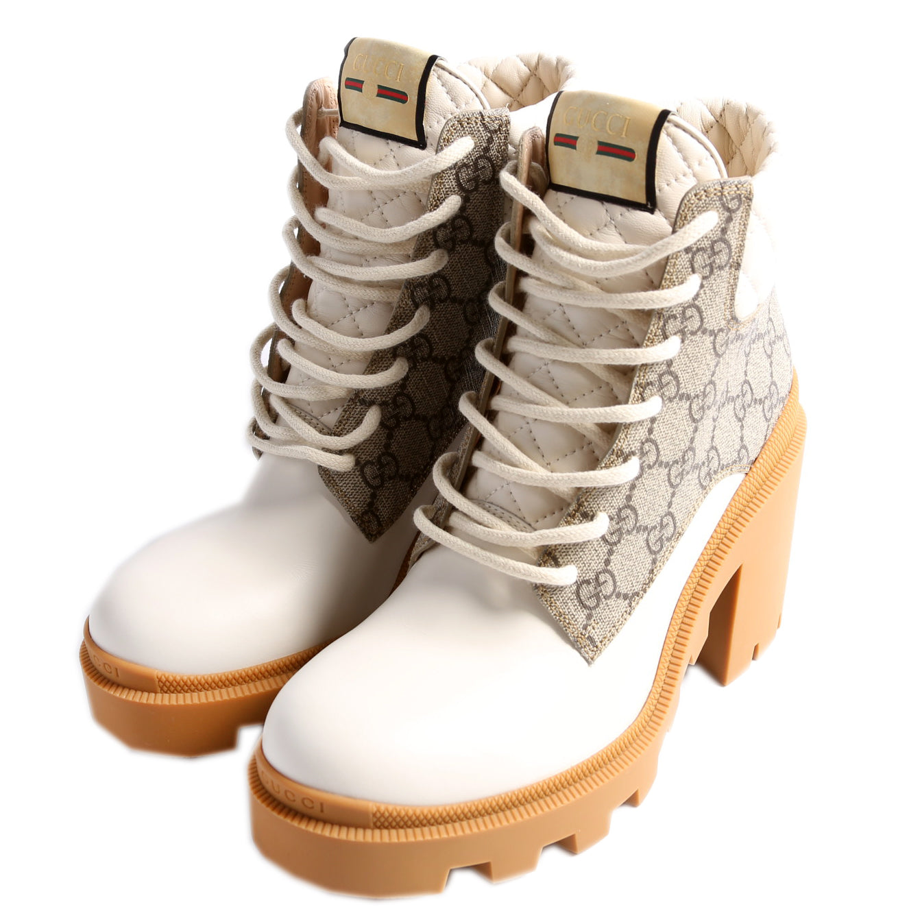 GG Supreme/Quilted Leather Lace Up Ankle Boots Size 39 White