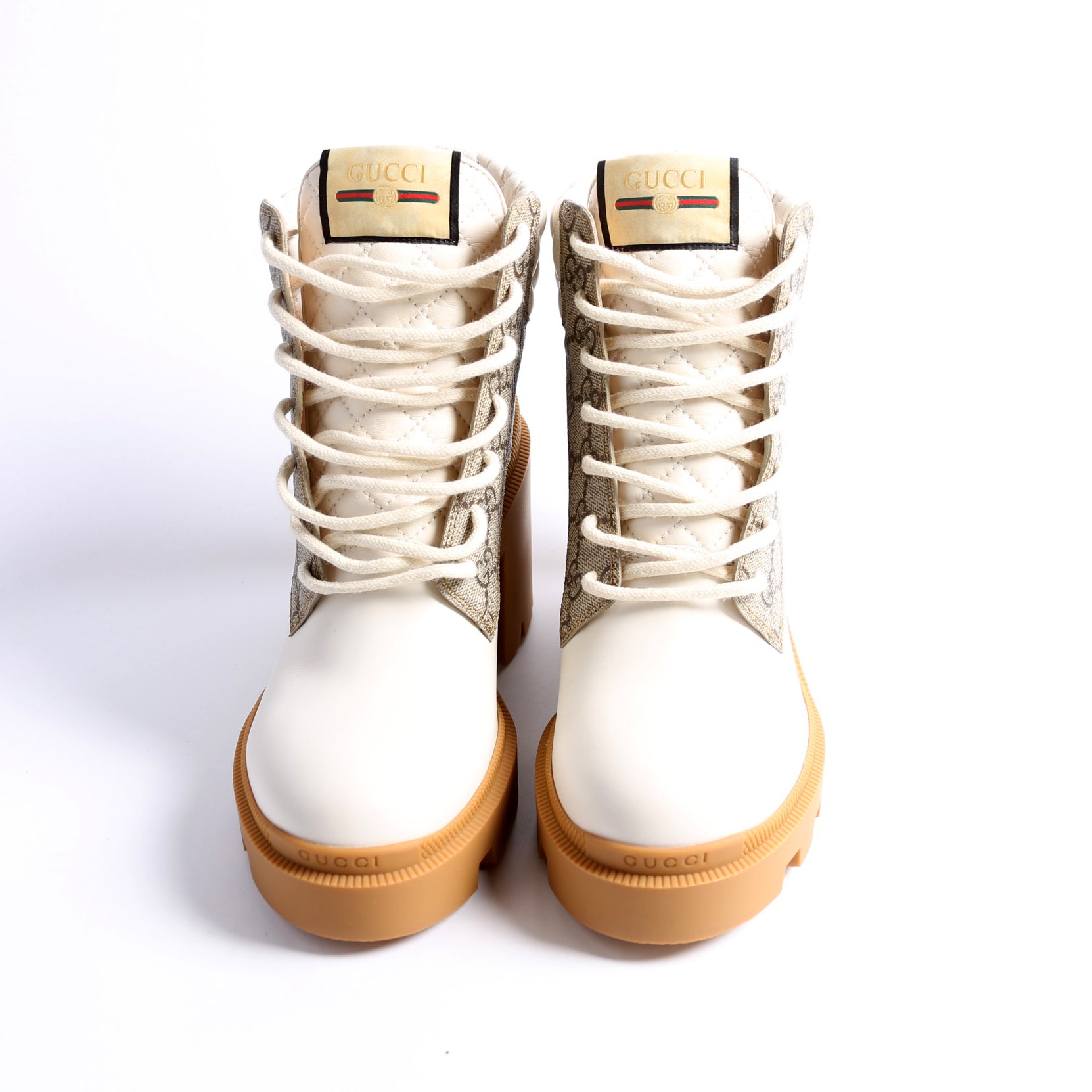 GG Supreme/Quilted Leather Lace Up Ankle Boots Size 39 White