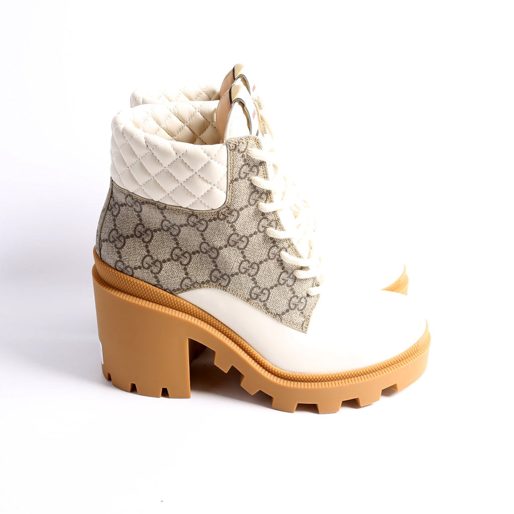 GG Supreme/Quilted Leather Lace Up Ankle Boots Size 39 White