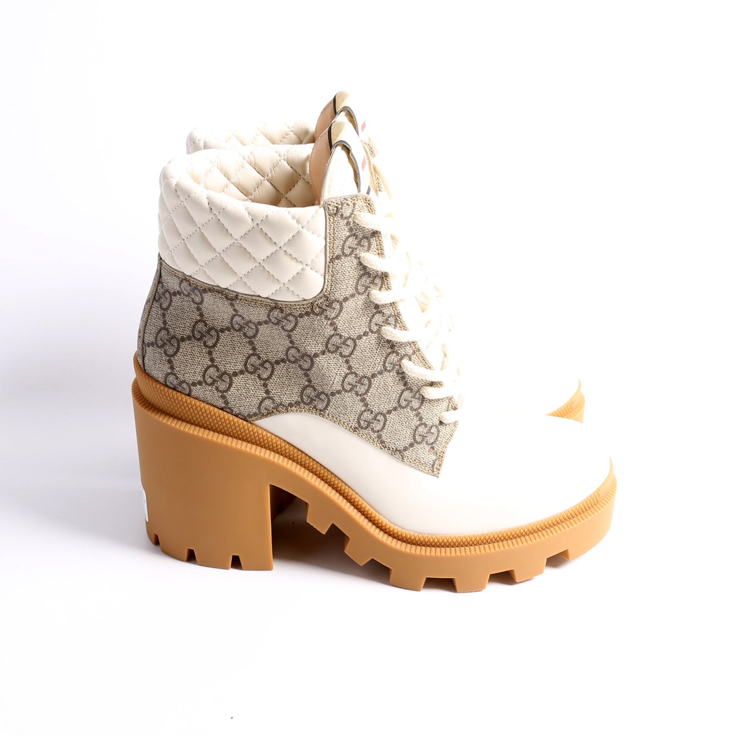 GG Supreme/Quilted Leather Lace Up Ankle Boots Size 39 White