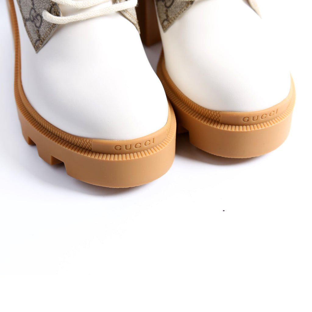 GG Supreme/Quilted Leather Lace Up Ankle Boots Size 39 White