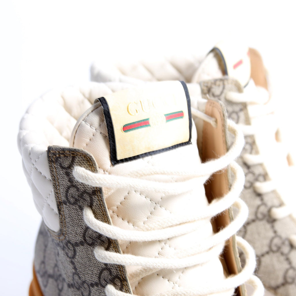 GG Supreme/Quilted Leather Lace Up Ankle Boots Size 39 White