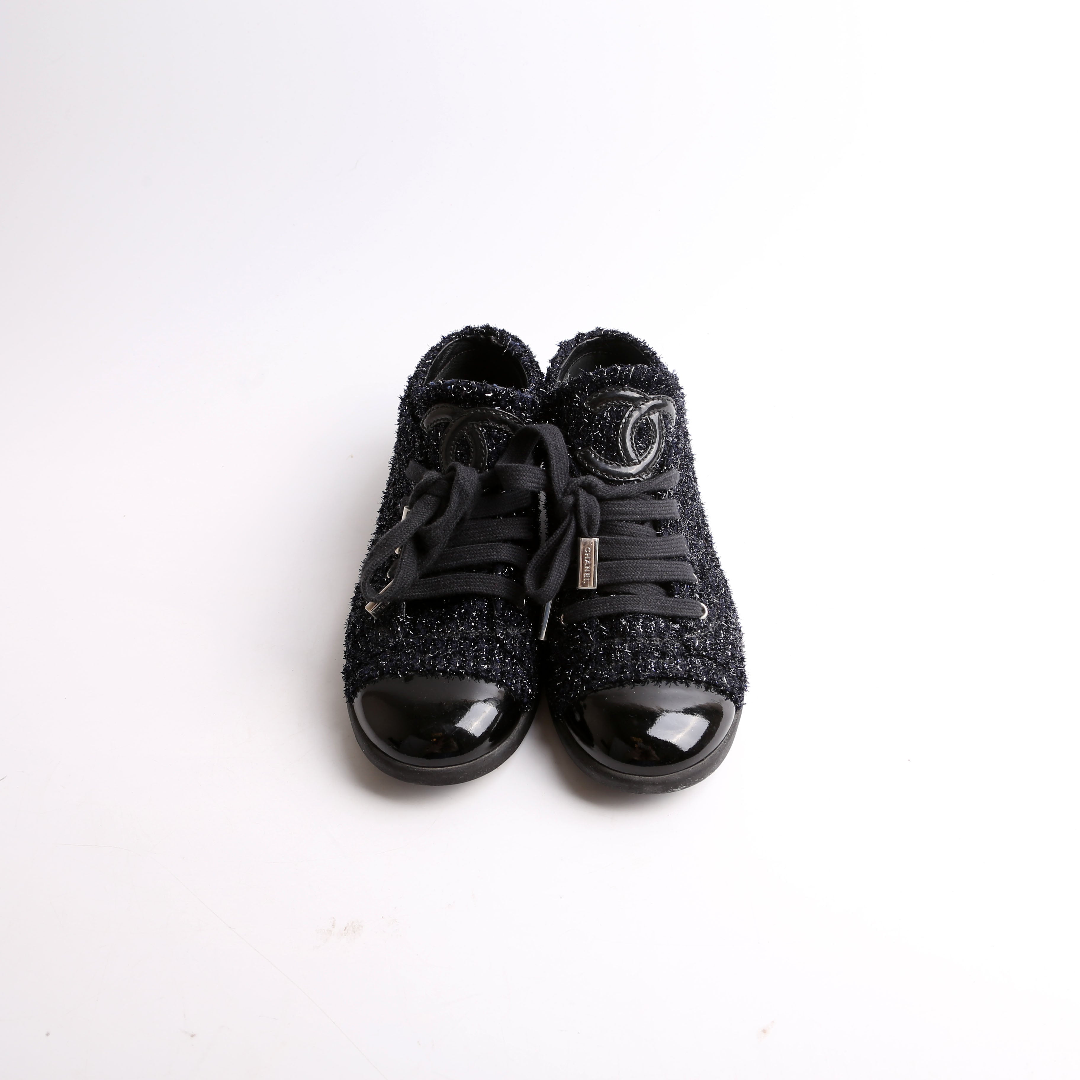 Tweed/Patent Cap Toe Trainers Size 35.5