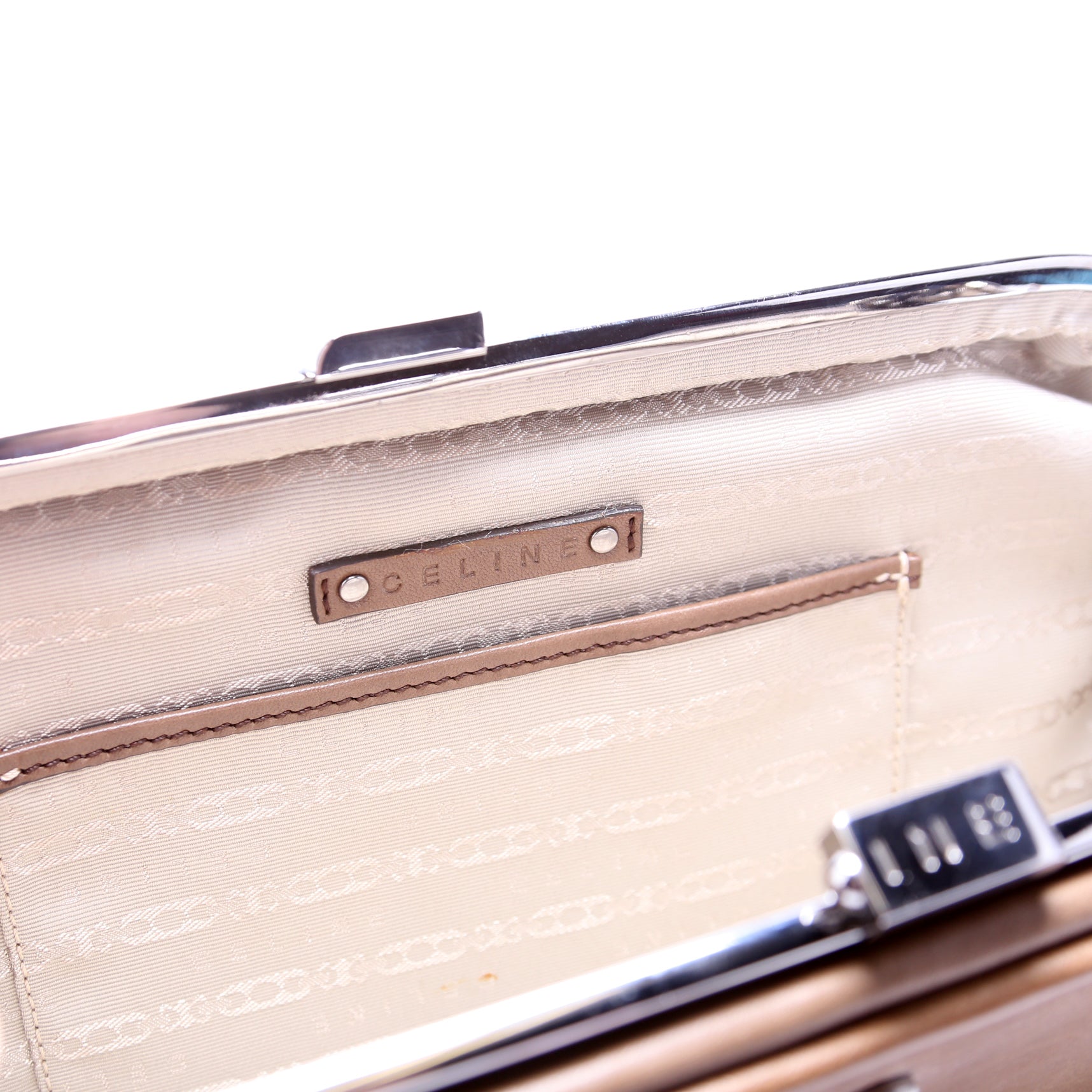 Kiss Lock Chain Clutch Leather Vintage Brown