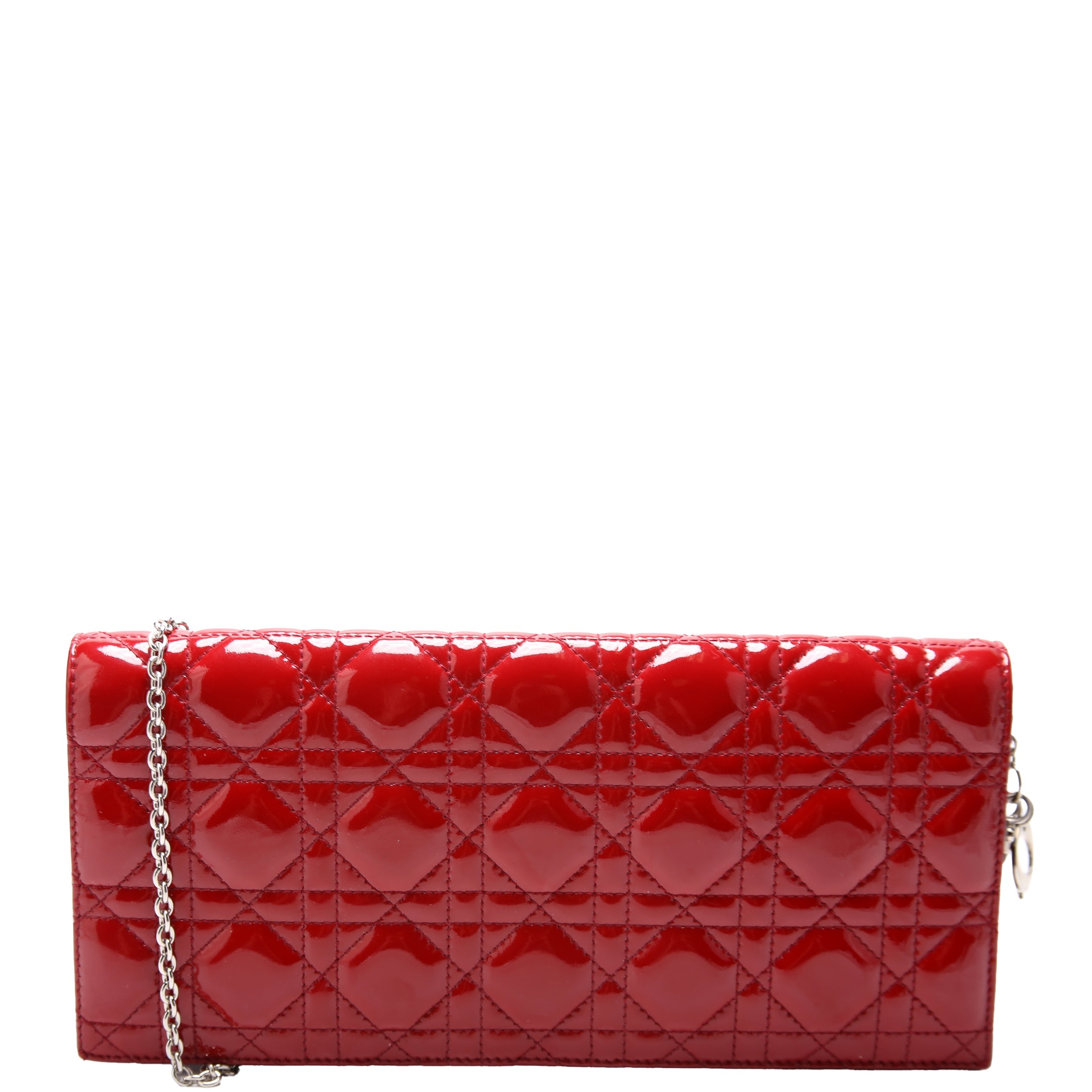 Lady Dior Long Pouch Clutch Patent Cannage Red