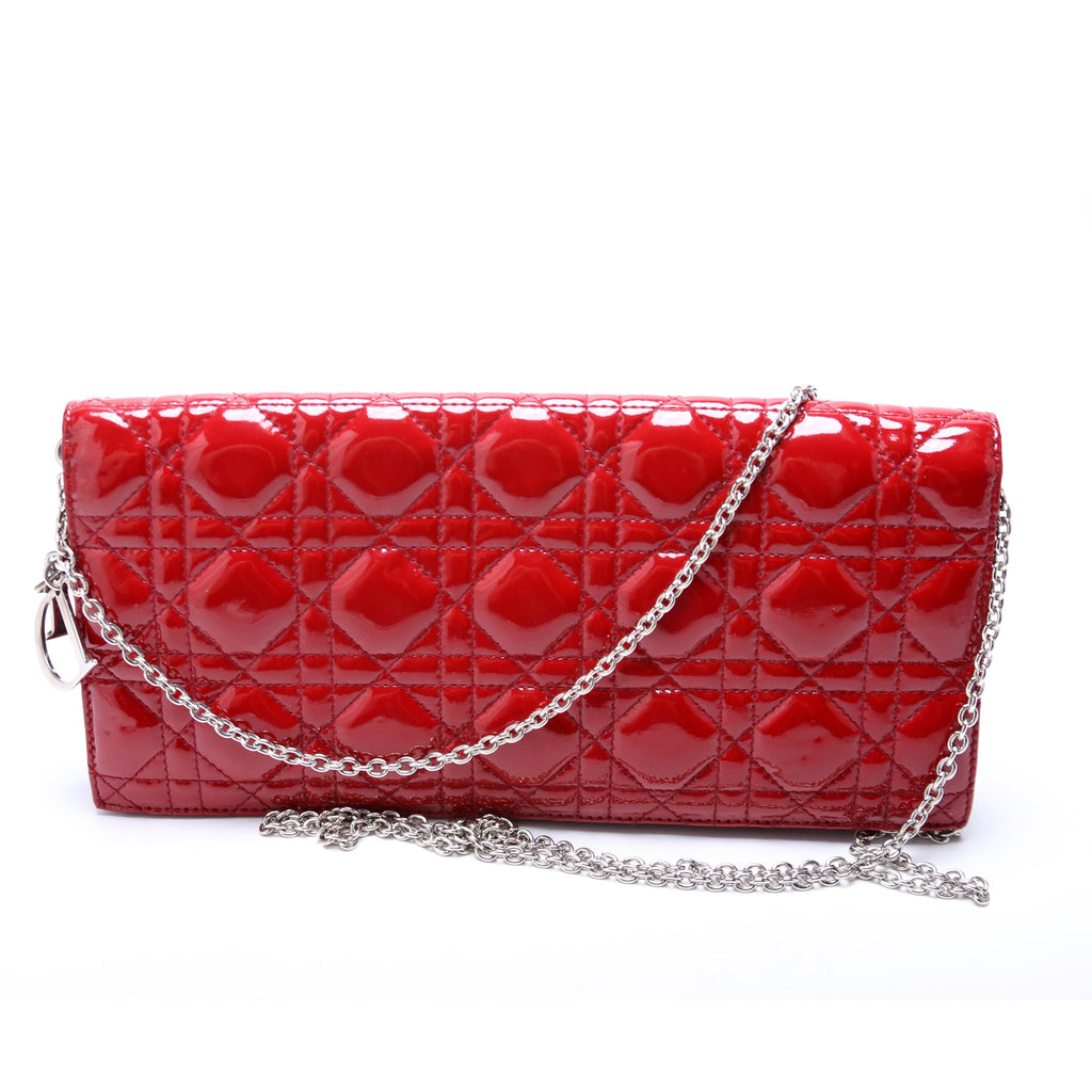 Lady Dior Long Pouch Clutch Patent Cannage Red