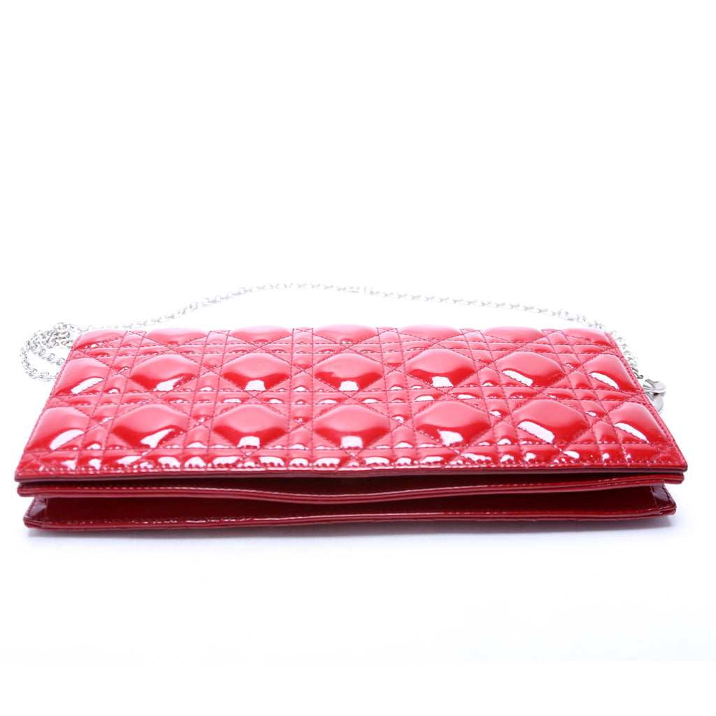 Lady Dior Long Pouch Clutch Patent Cannage Red