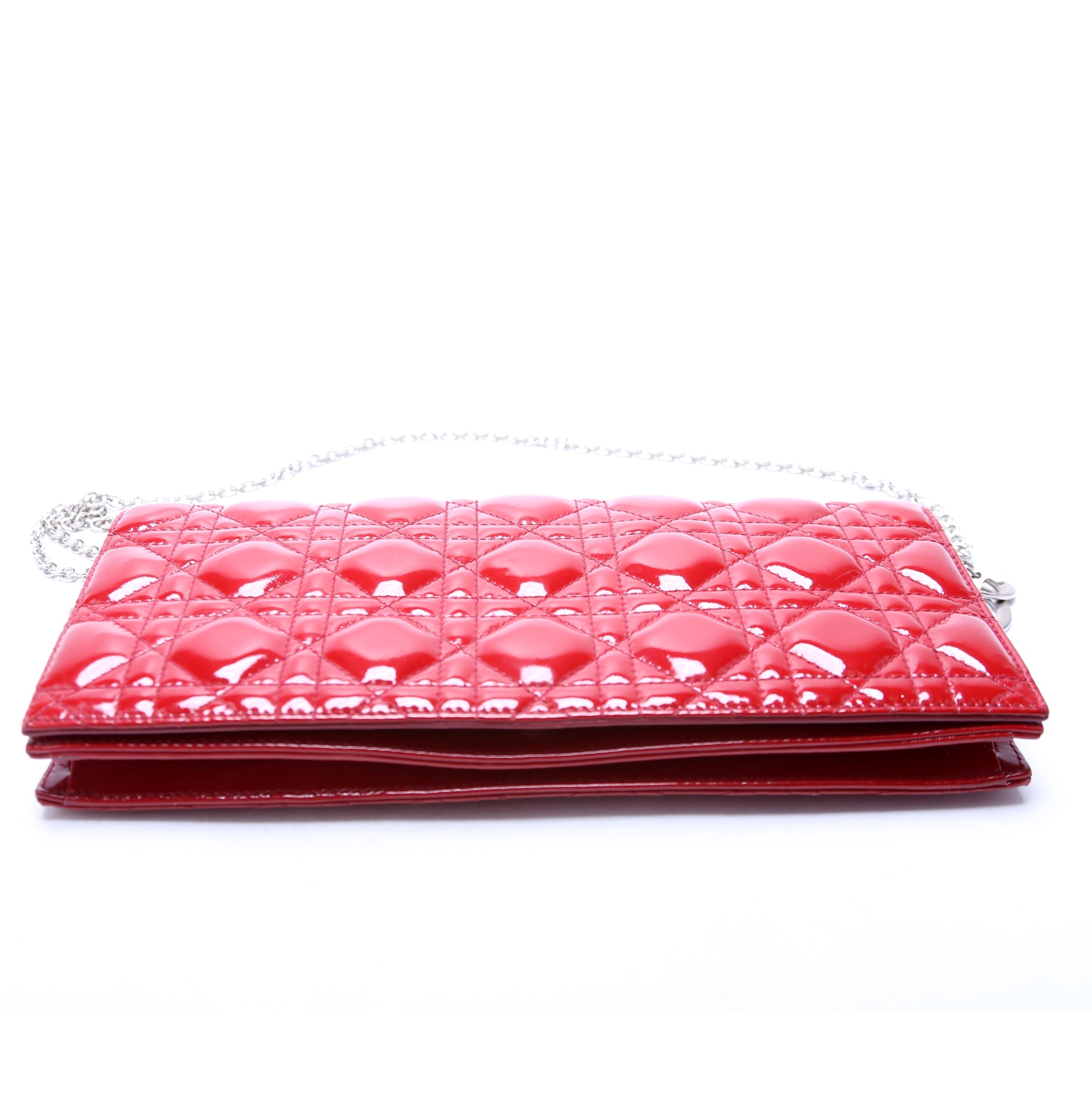 Lady Dior Long Pouch Clutch Patent Cannage Red