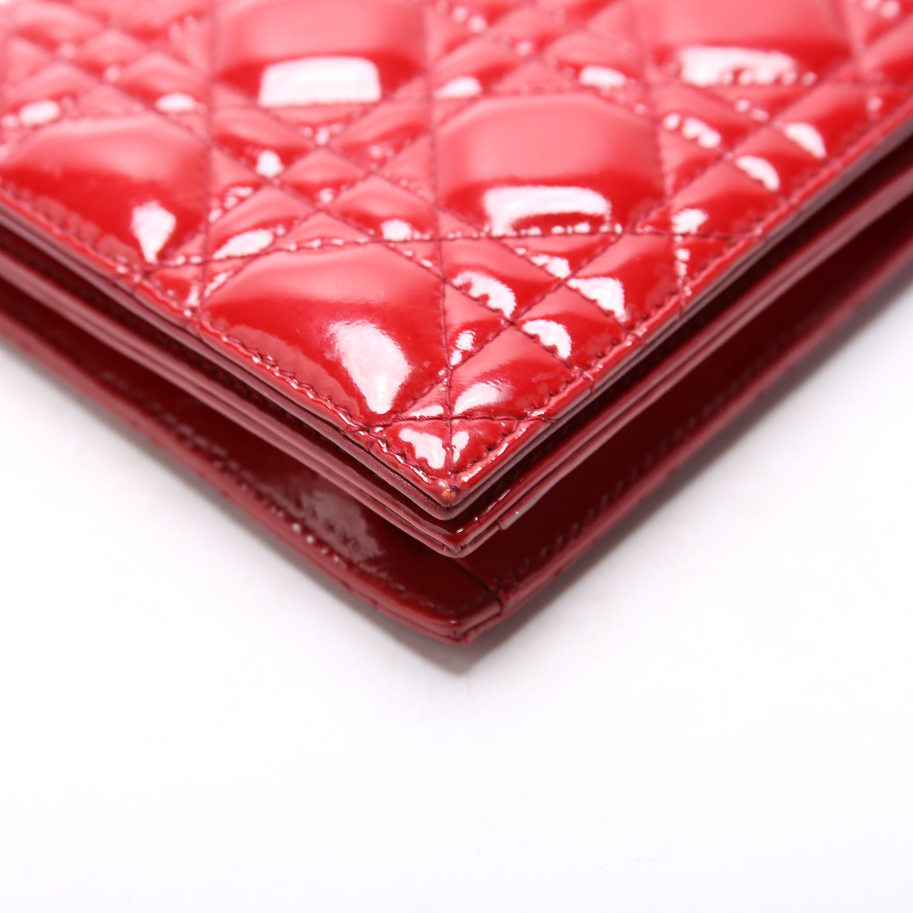 Lady Dior Long Pouch Clutch Patent Cannage Red