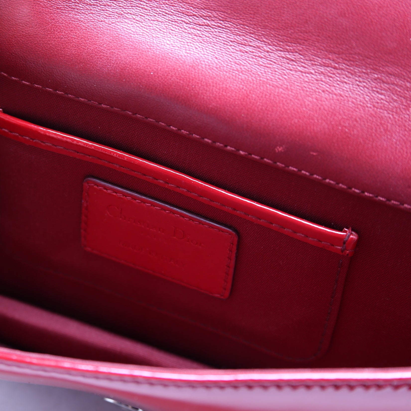 Lady Dior Long Pouch Clutch Patent Cannage Red