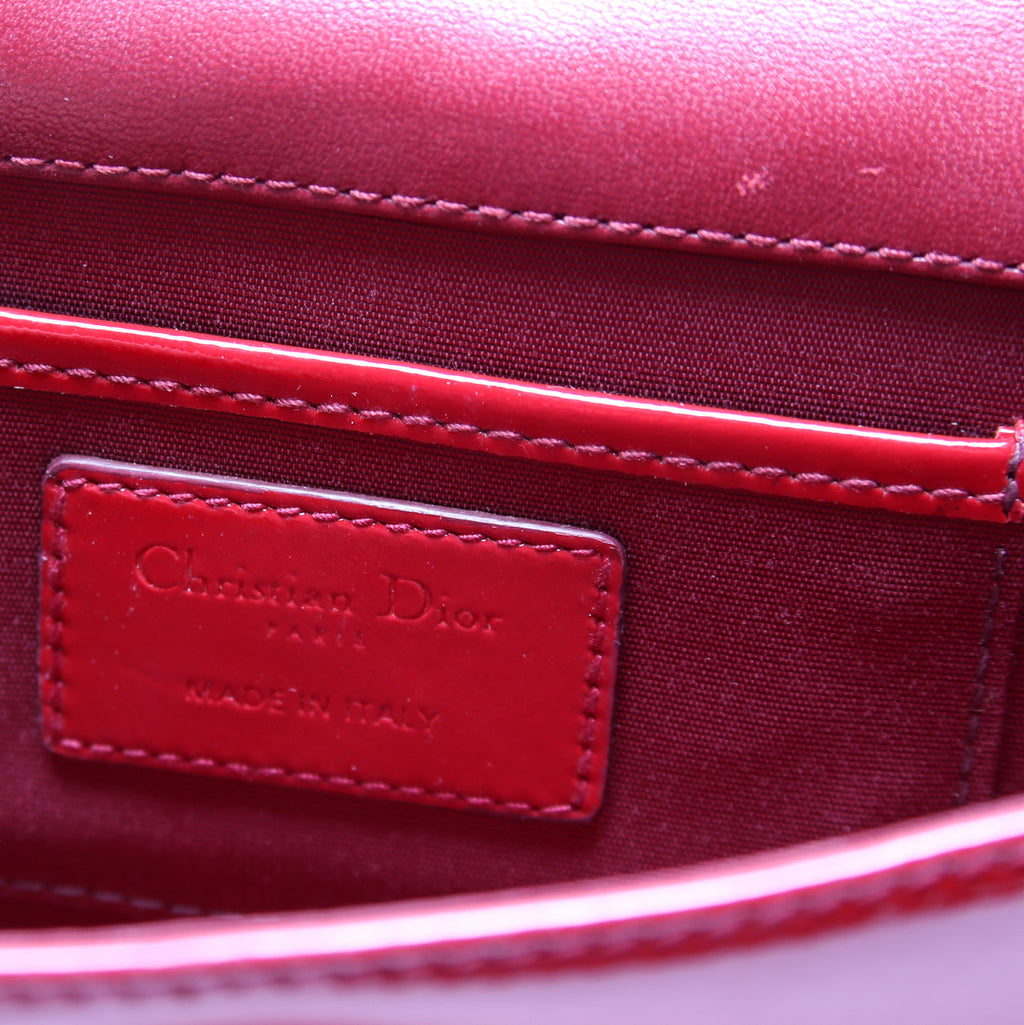 Lady Dior Long Pouch Clutch Patent Cannage Red