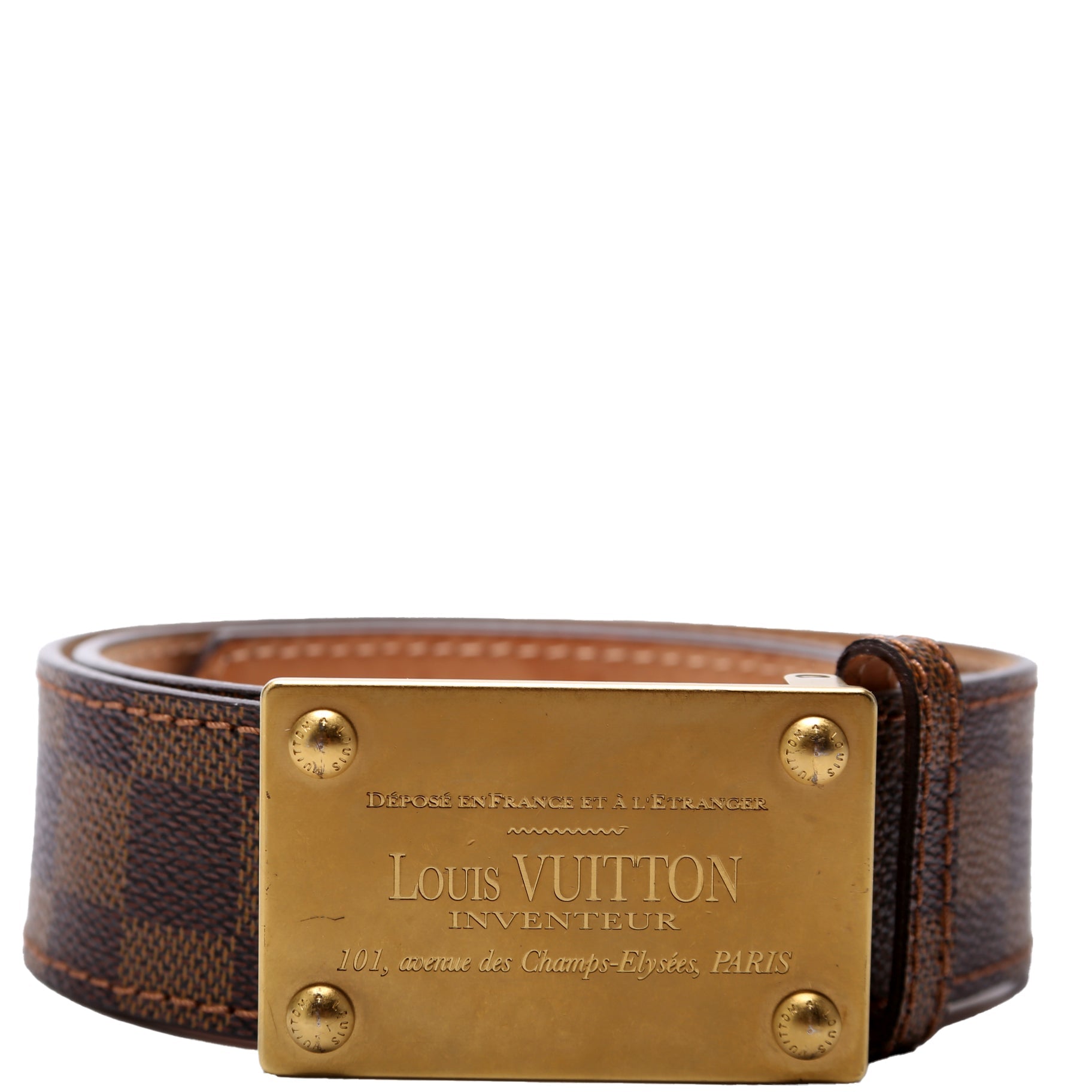 Inventeur Buckle Damier Ebene Belt Size 80/32 Brown