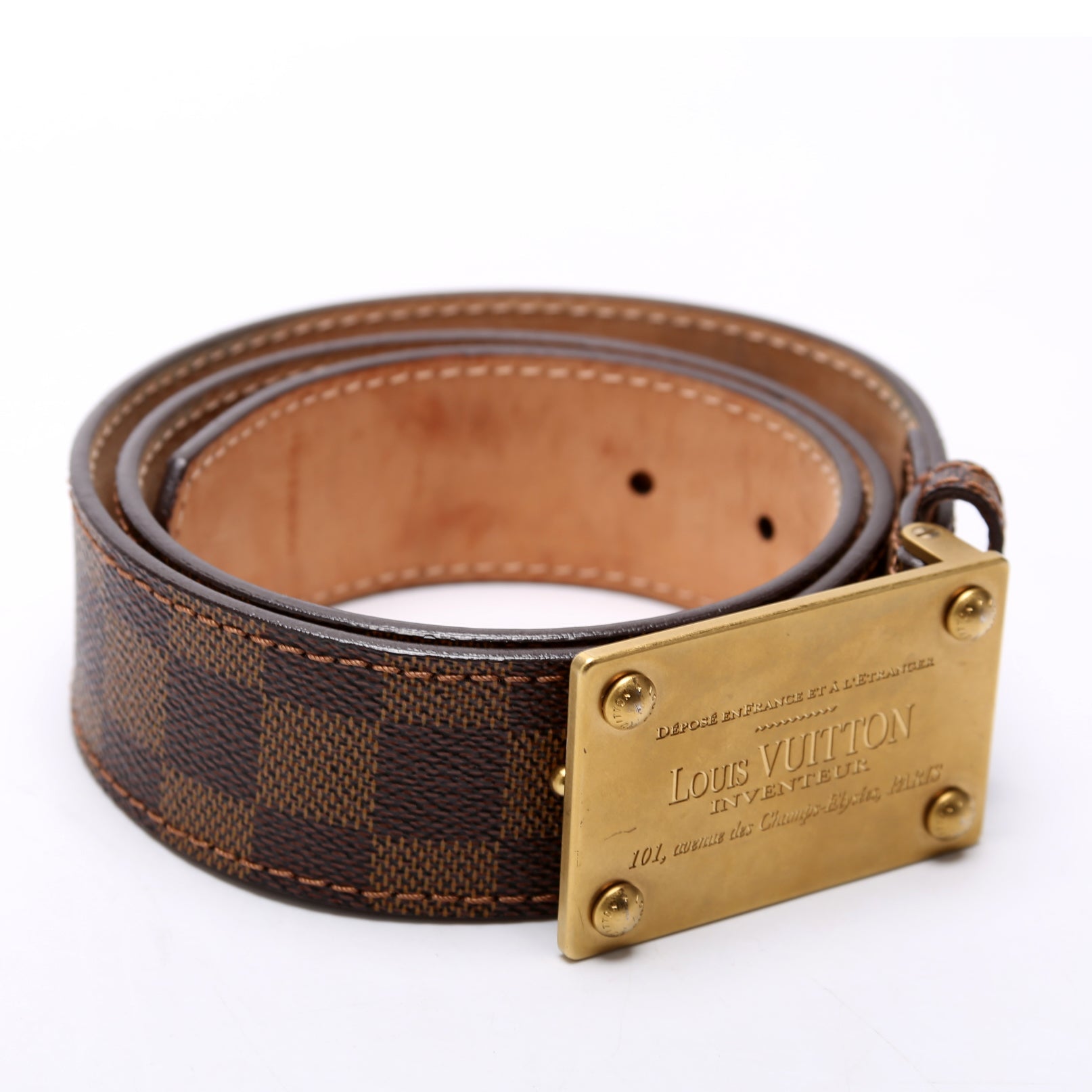 Inventeur Buckle Damier Ebene Belt Size 80/32 Brown