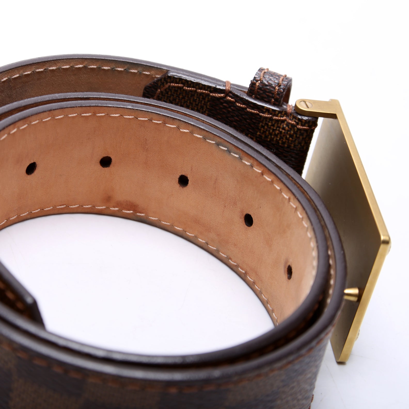 Inventeur Buckle Damier Ebene Belt Size 80/32 Brown