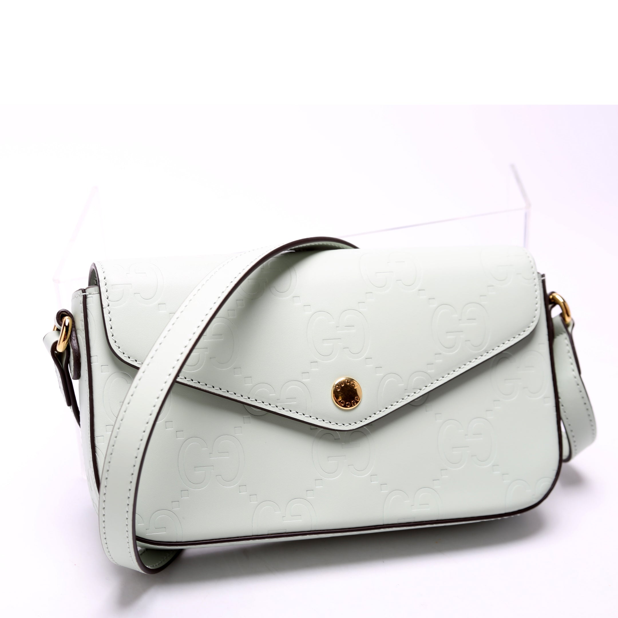 Gucci 772794 GG Leather Super Mini Shoulder Bag Sage