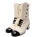 CC Logo Lace Up Leather Boots Size 40 White