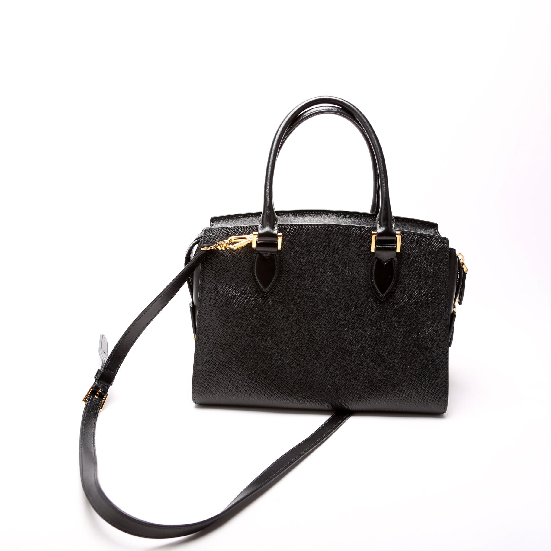 1BA164 Saffiano/Soft Calfskin Small Top Handle Bag Black