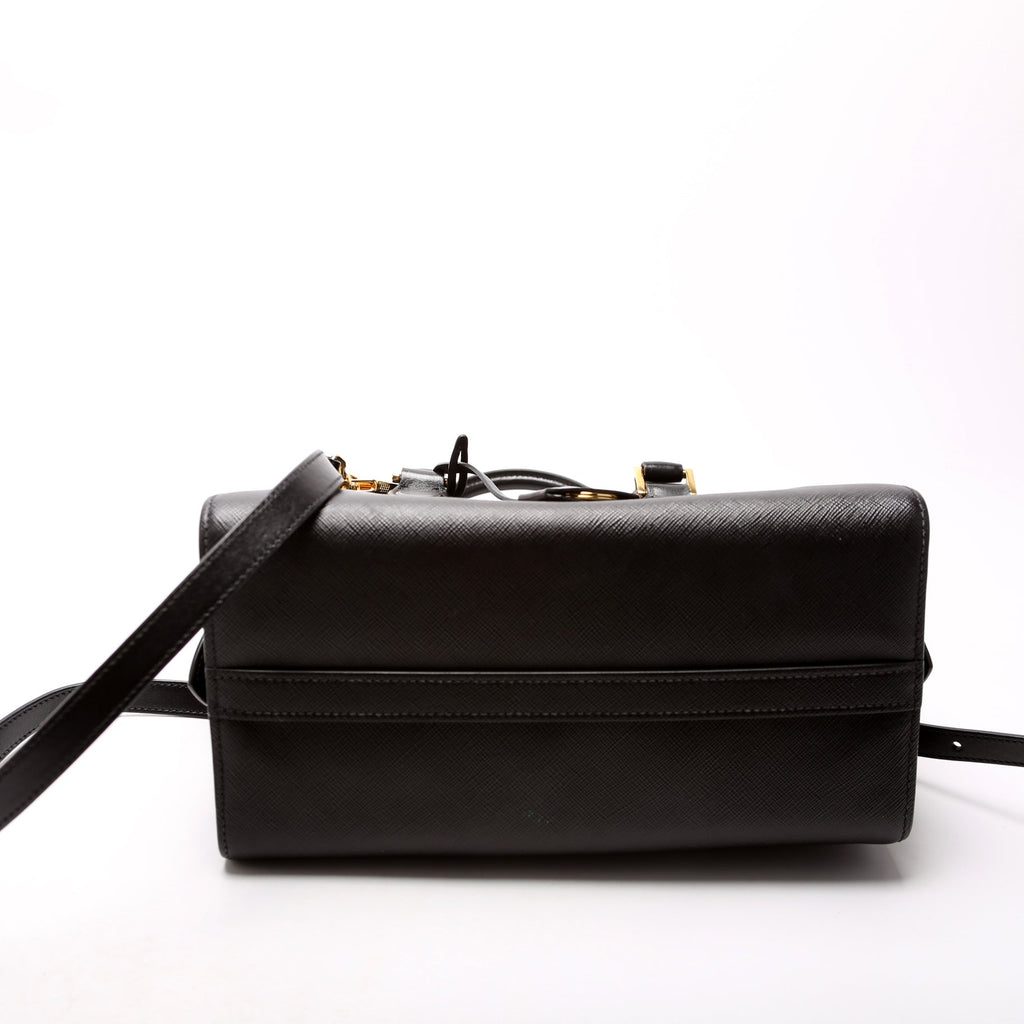 1BA164 Saffiano/Soft Calfskin Small Top Handle Bag Black