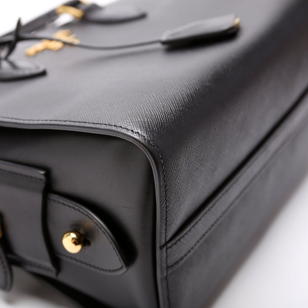 1BA164 Saffiano/Soft Calfskin Small Top Handle Bag Black
