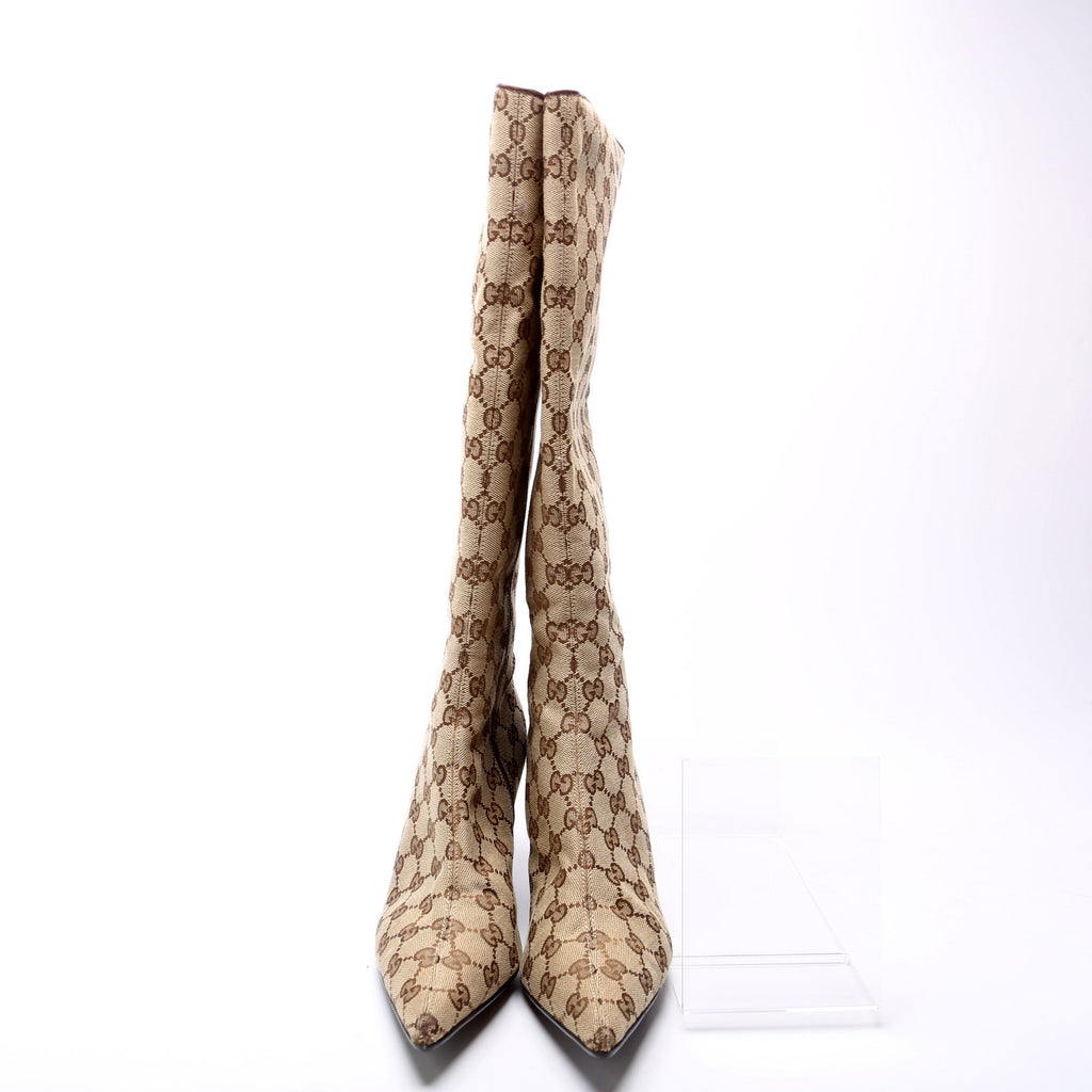 GG Canvas Pointed Toe Tall Boots Size 38.5