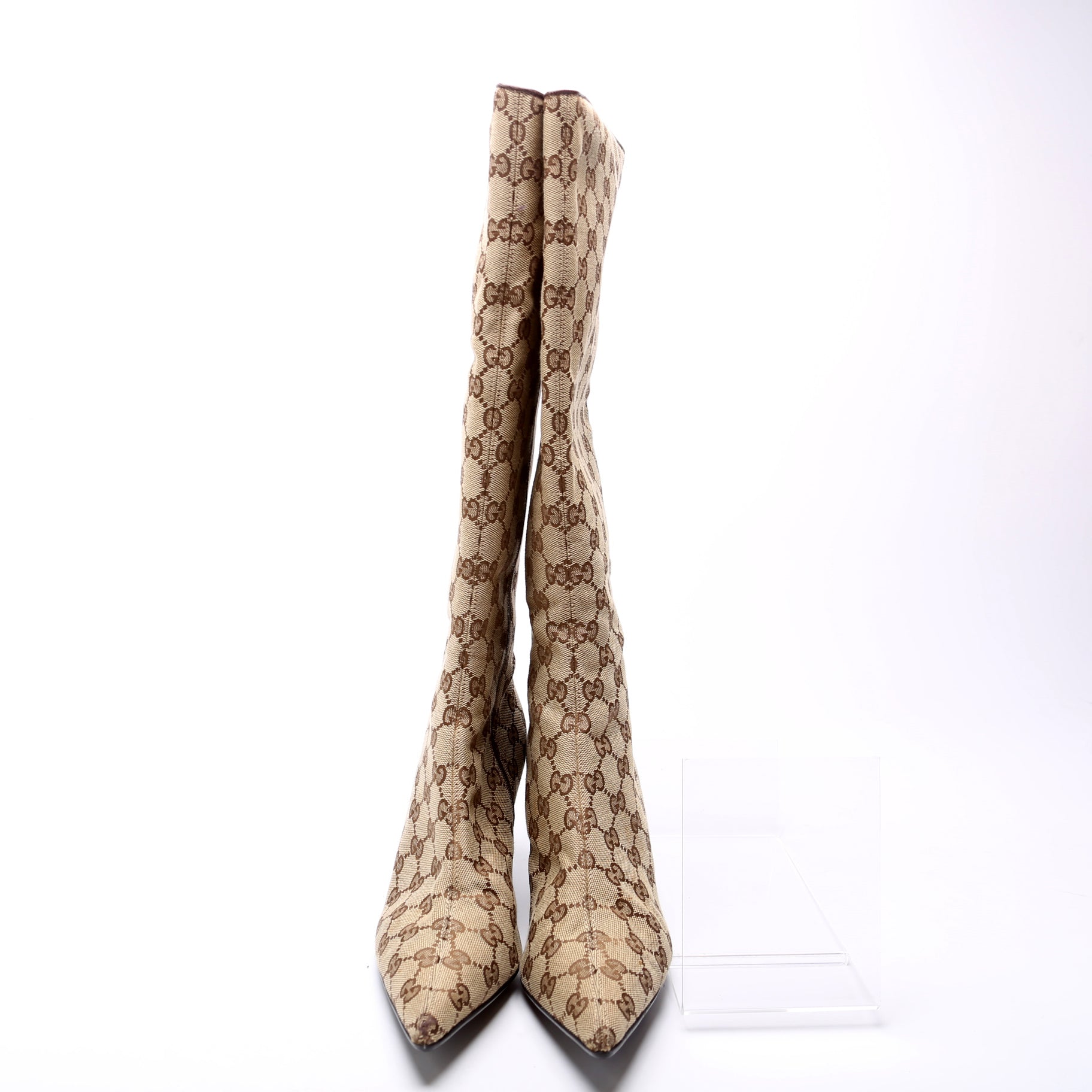 GG Canvas Pointed Toe Tall Boots Size 38.5