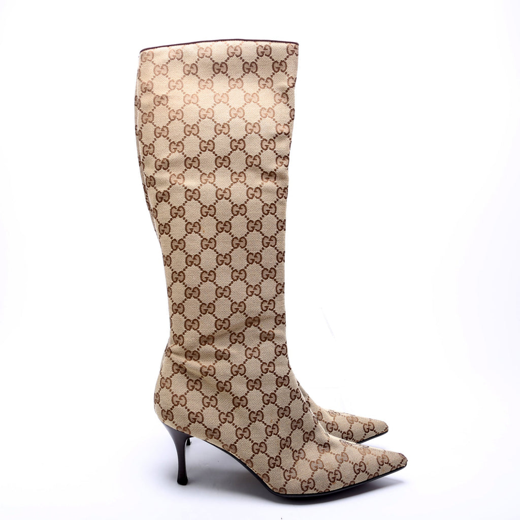 GG Canvas Pointed Toe Tall Boots Size 38.5