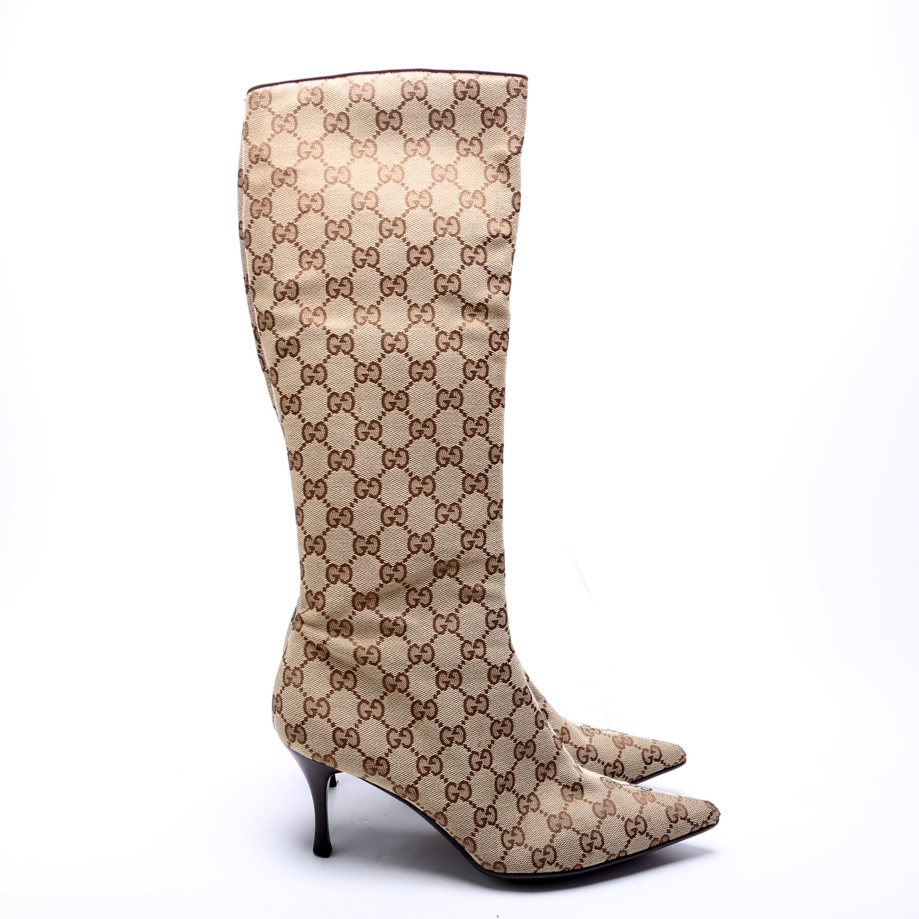 GG Canvas Pointed Toe Tall Boots Size 38.5