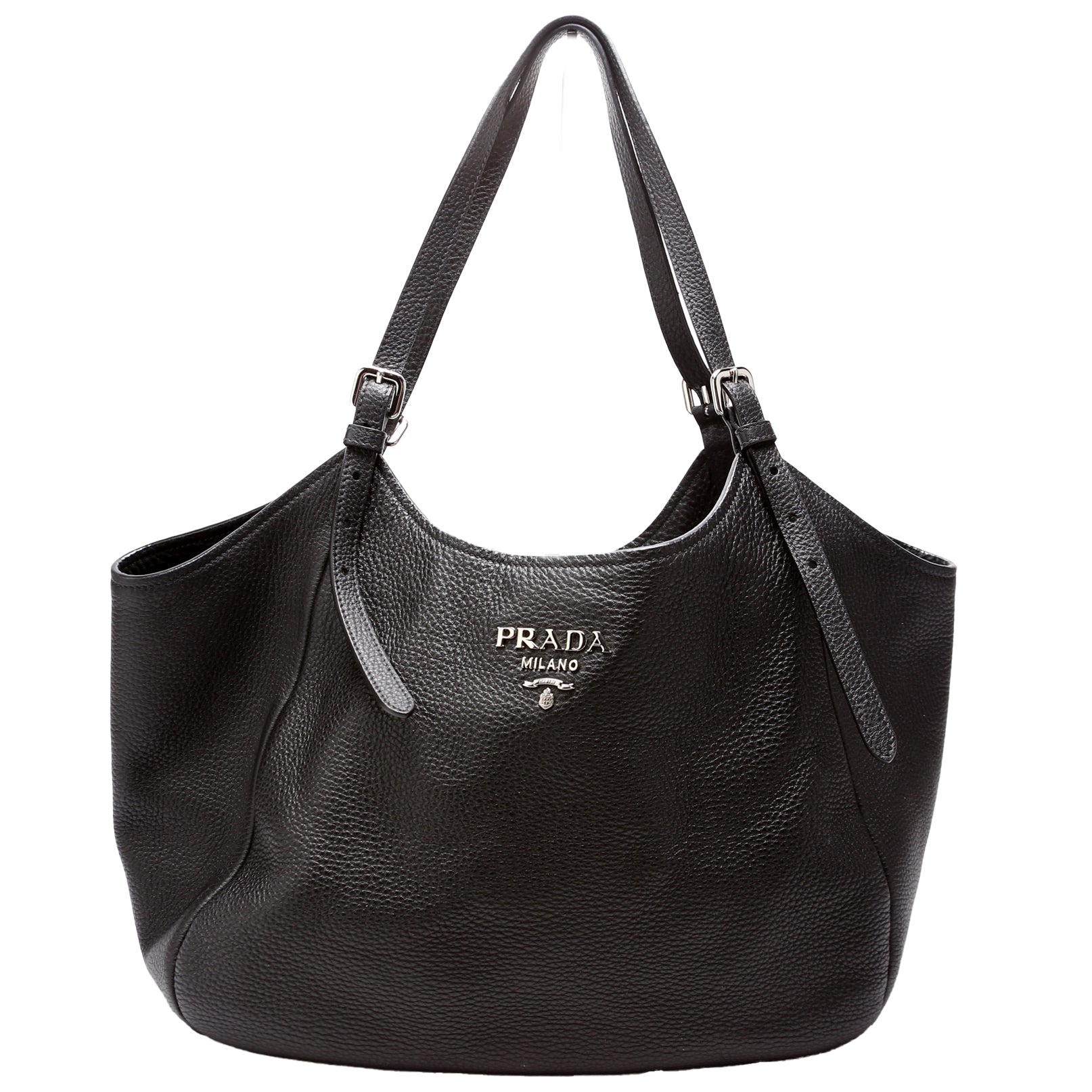 Vitello Daino Leather Shoulder Bag Black