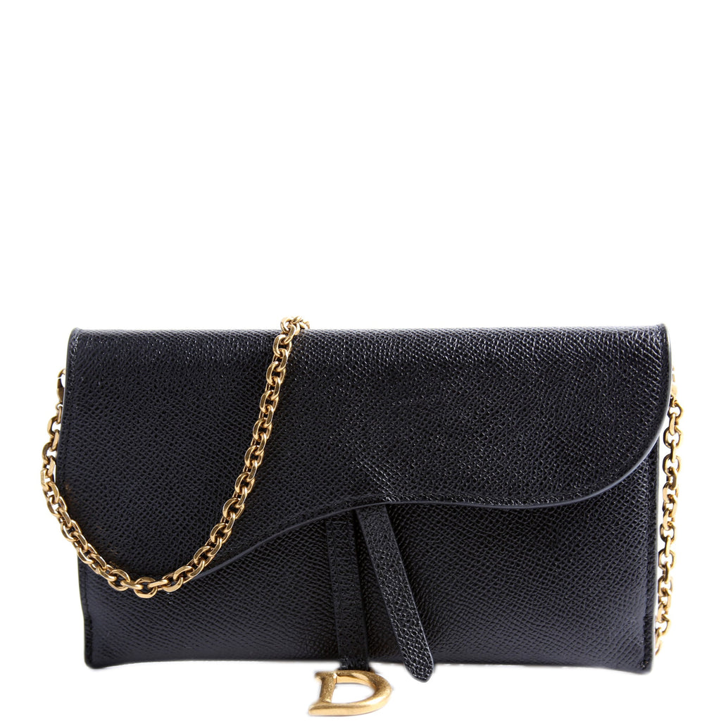 Saddle Pouch W/Chain Small Calfskin Black