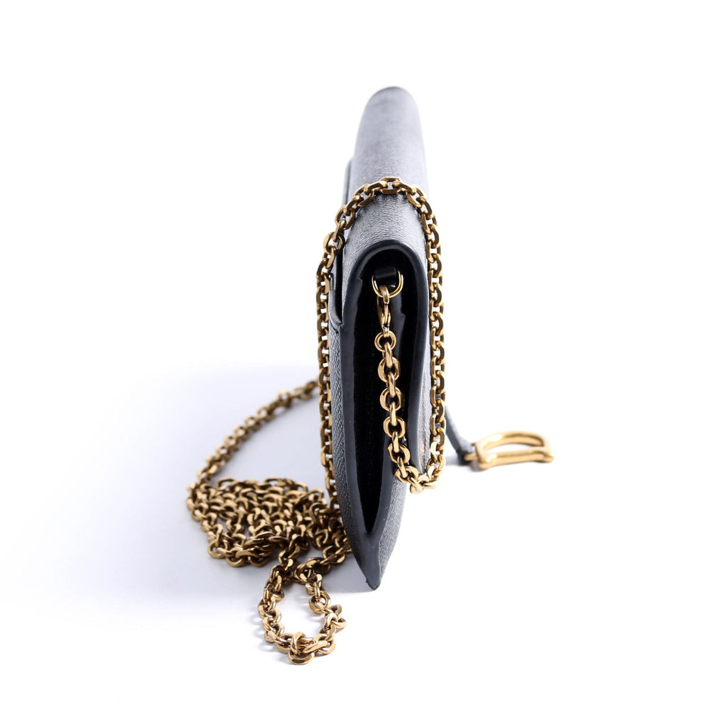 Saddle Pouch W/Chain Small Calfskin Black