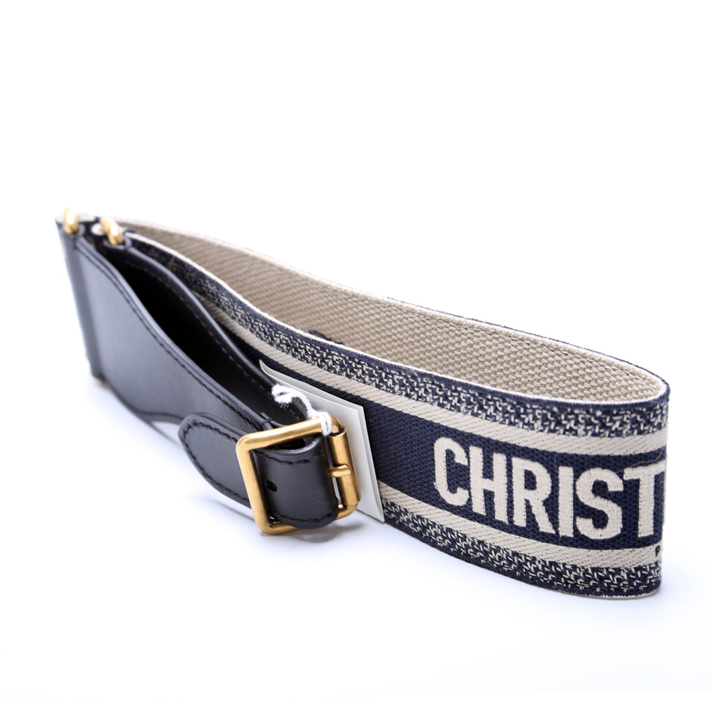 Dior Embroidered Wide Canvas Waist Belt 85/34 Navy/Beige