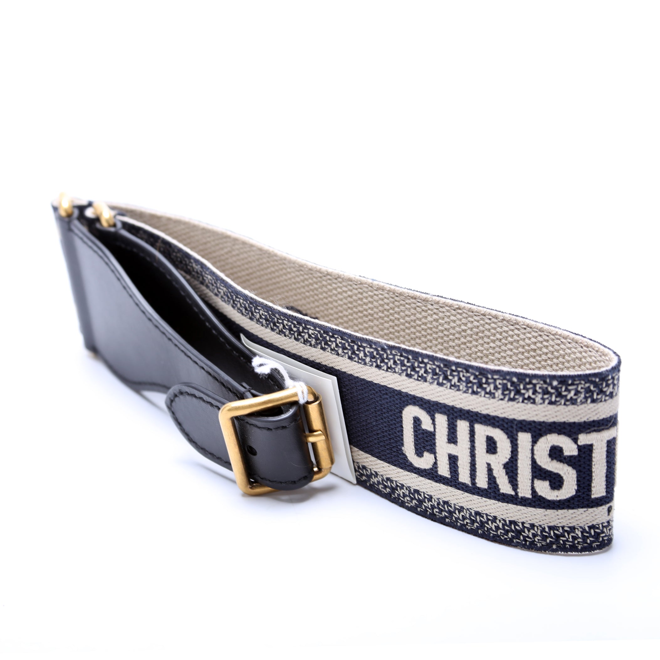 Dior Embroidered Wide Canvas Waist Belt 85/34 Navy/Beige