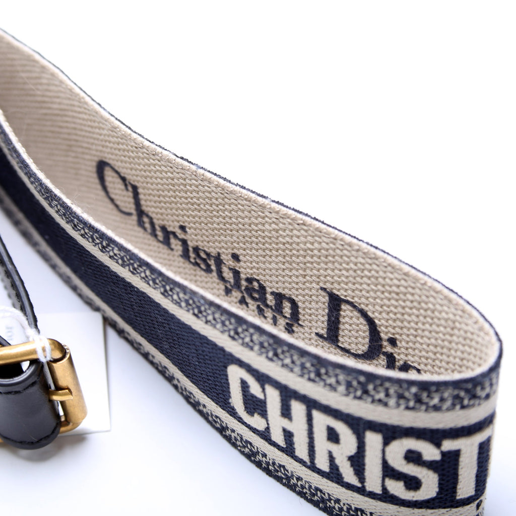 Dior Embroidered Wide Canvas Waist Belt 85/34 Navy/Beige