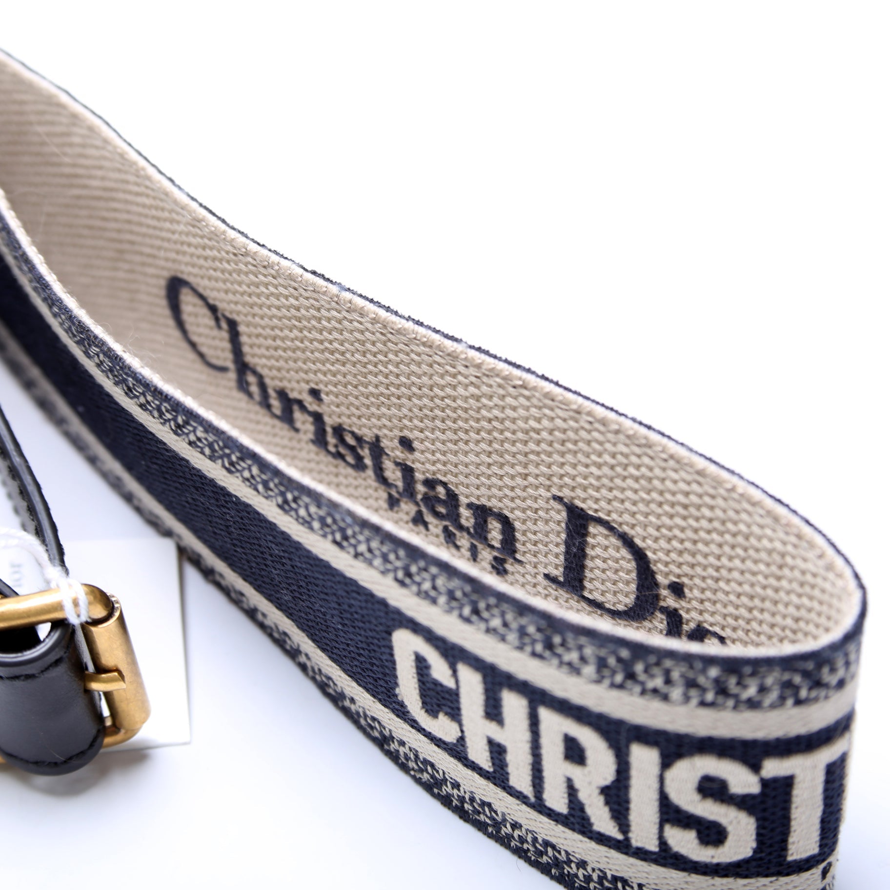 Dior Embroidered Wide Canvas Waist Belt 85/34 Navy/Beige